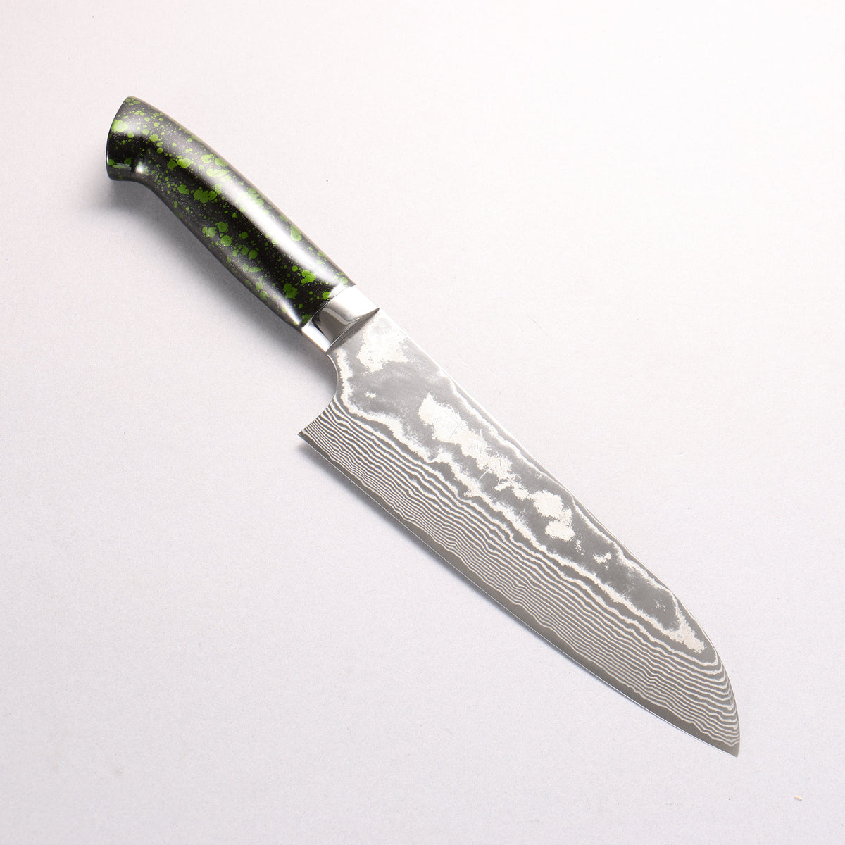 Takeshi Saji SPG STRIX Damascus Santoku 180mm Black and Green Urethane Coating Handle with Sheath