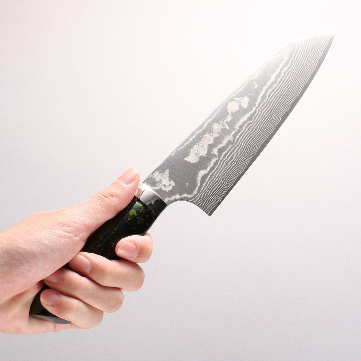 Takeshi Saji SPG STRIX Damascus Santoku 180mm Black and Green Urethane Coating Handle with Sheath