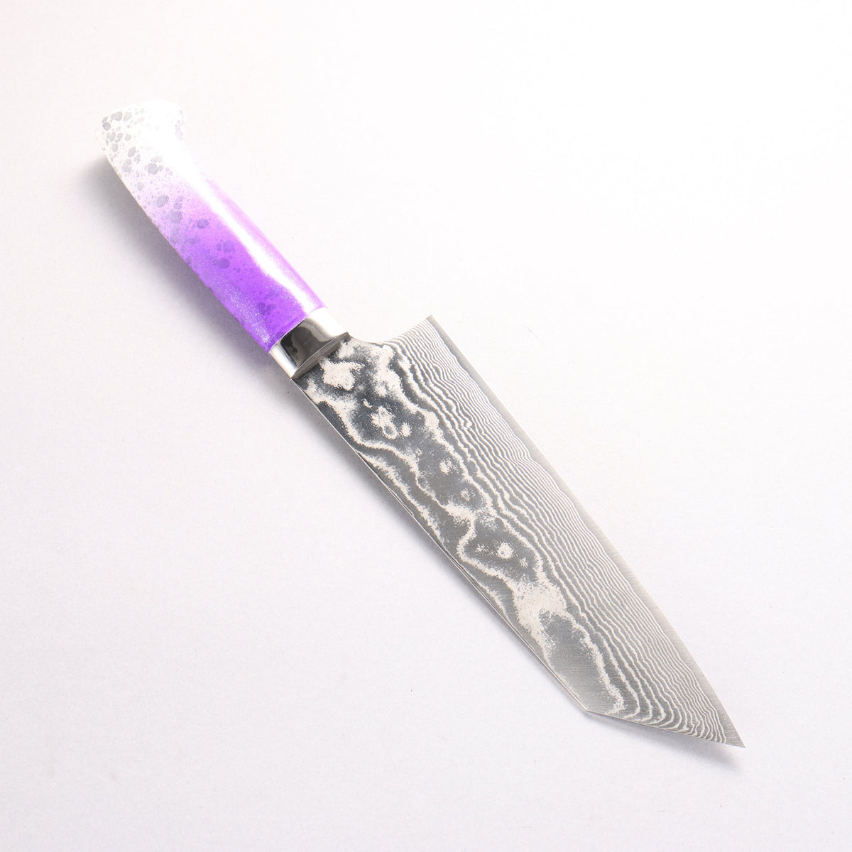 Takeshi Saji SPG STRIX Damascus Bunka 180mm White and Purple Urethane Coating Handle with Sheath
