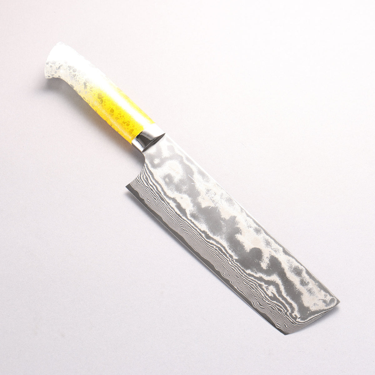 Takeshi Saji SPG STRIX Damascus Nakiri 165mm White and Yellow Urethane Coating Handle with Sheath