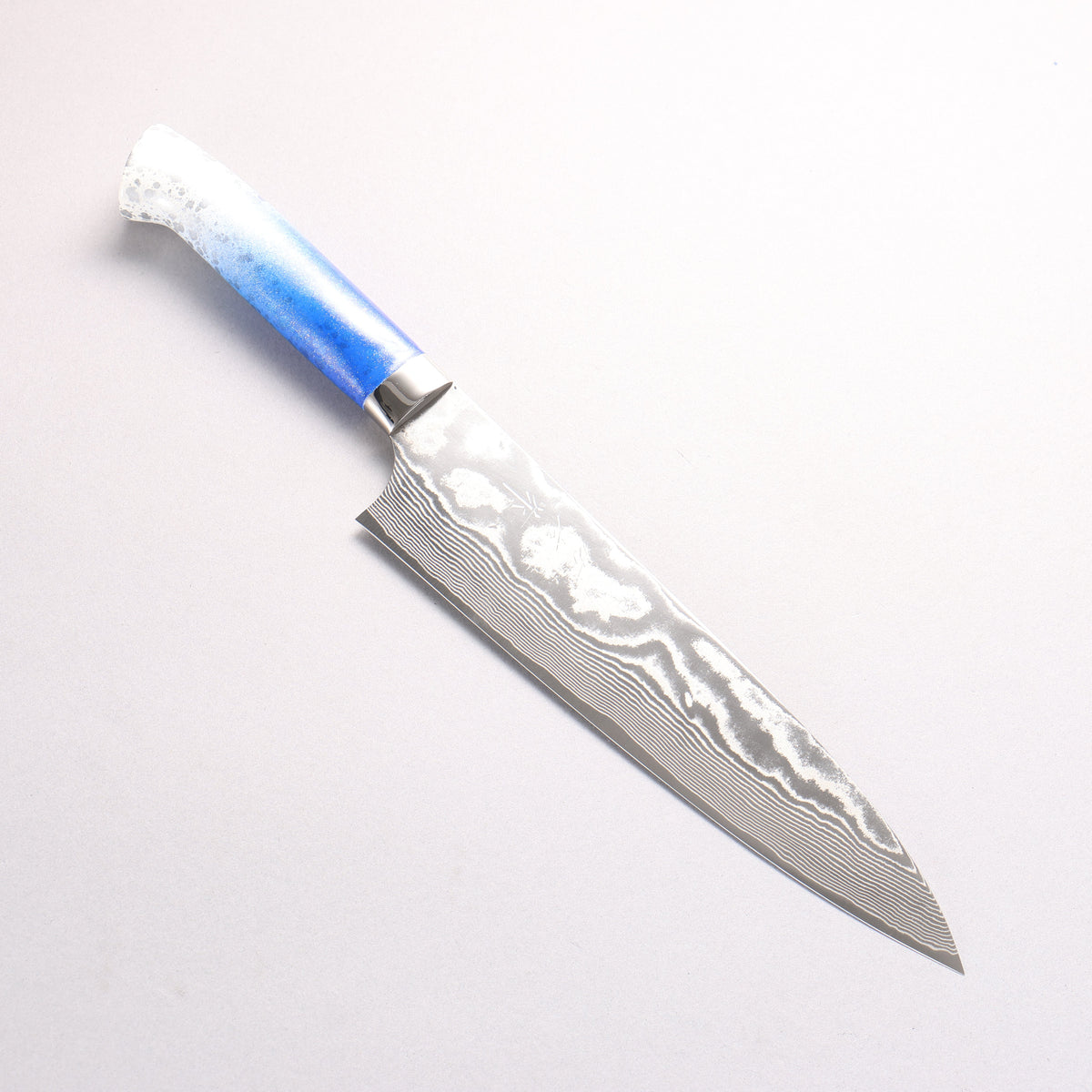 Takeshi Saji SPG STRIX Damascus Gyuto 210mm White and Blue Urethane Coating Handle with Sheath