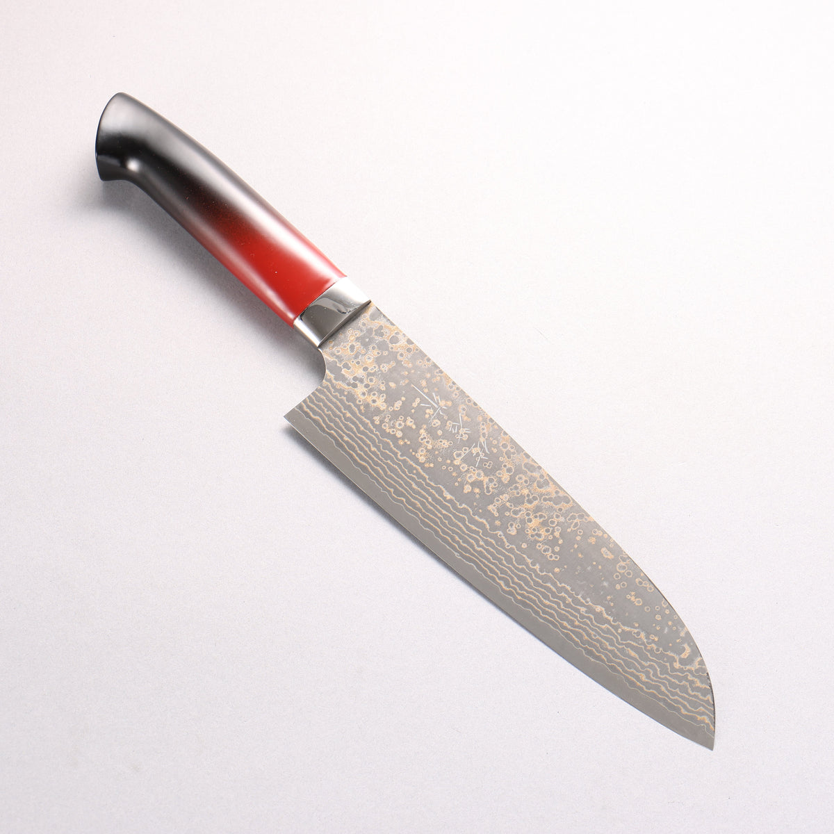 Takeshi Saji VG10w Colored Damascus Black Finished Santoku 180mm Matte Black and Red Urethane Coating Handle with Sheath