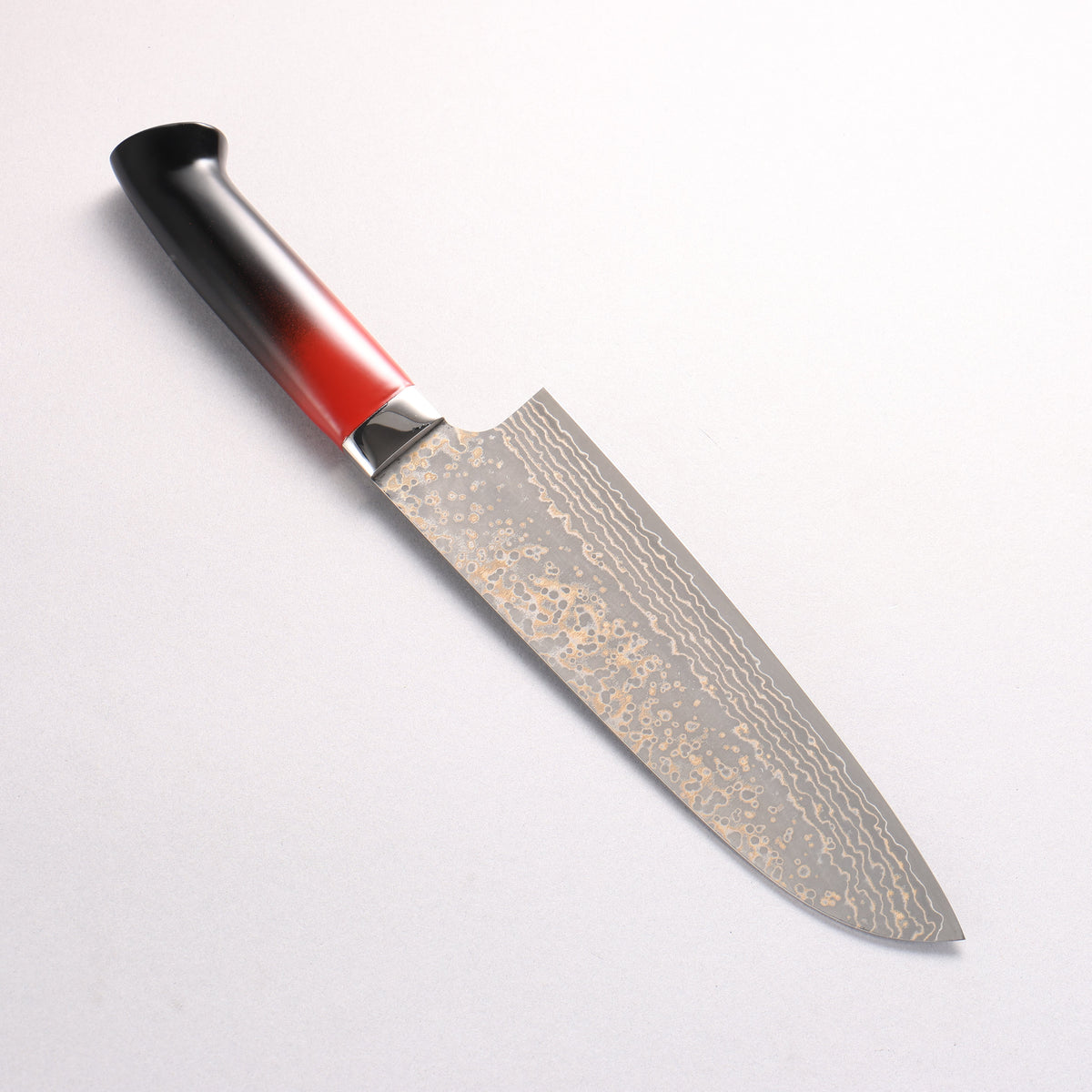 Takeshi Saji VG10w Colored Damascus Black Finished Santoku 180mm Matte Black and Red Urethane Coating Handle with Sheath