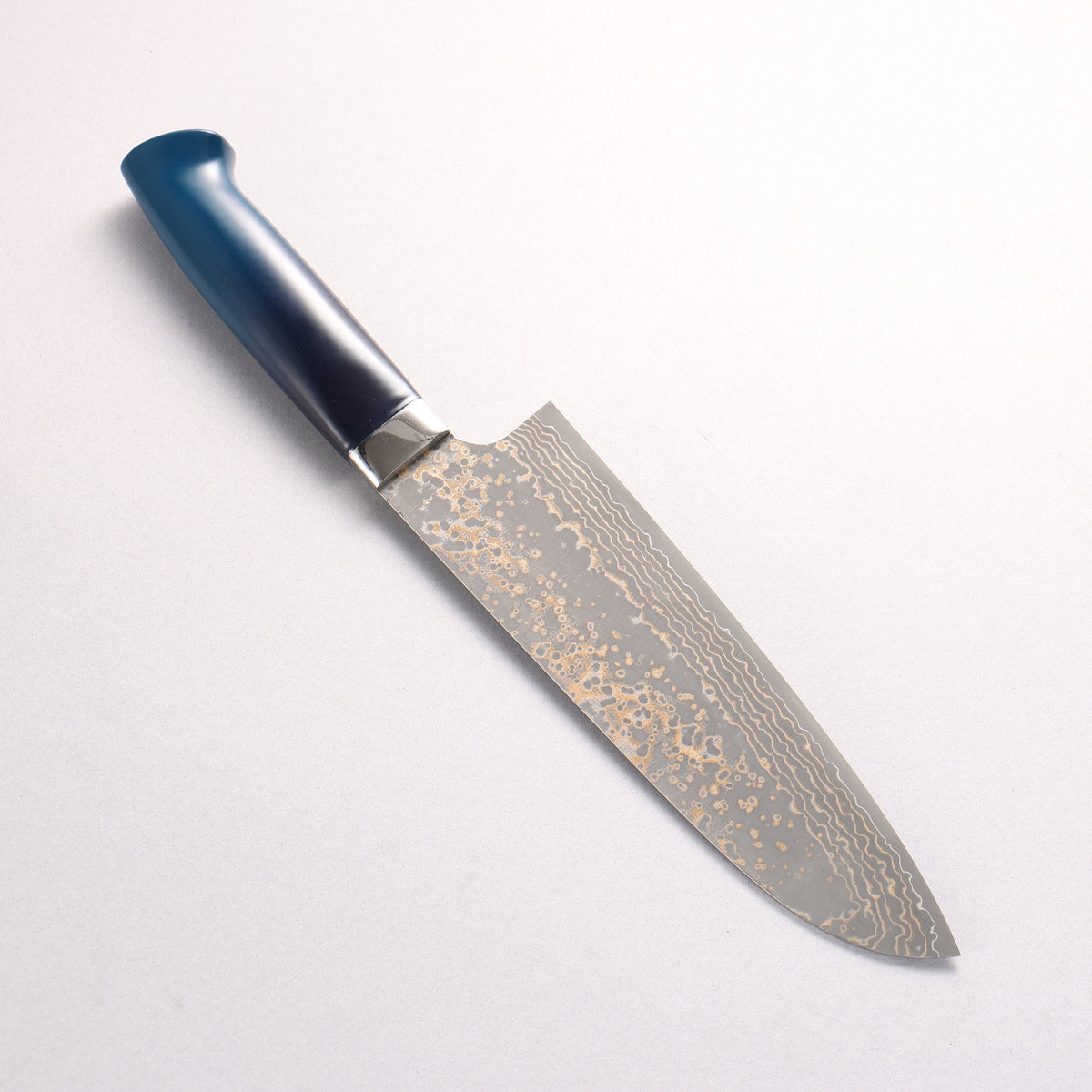Takeshi Saji VG10w Colored Damascus Black Finished Santoku 180mm Matte Black and Blue Urethane Coating Handle with Sheath