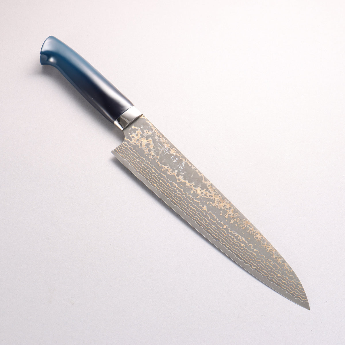 Takeshi Saji VG10w Colored Damascus Black Finished Gyuto 240mm Matte Black and Blue Urethane Coating Handle with Sheath