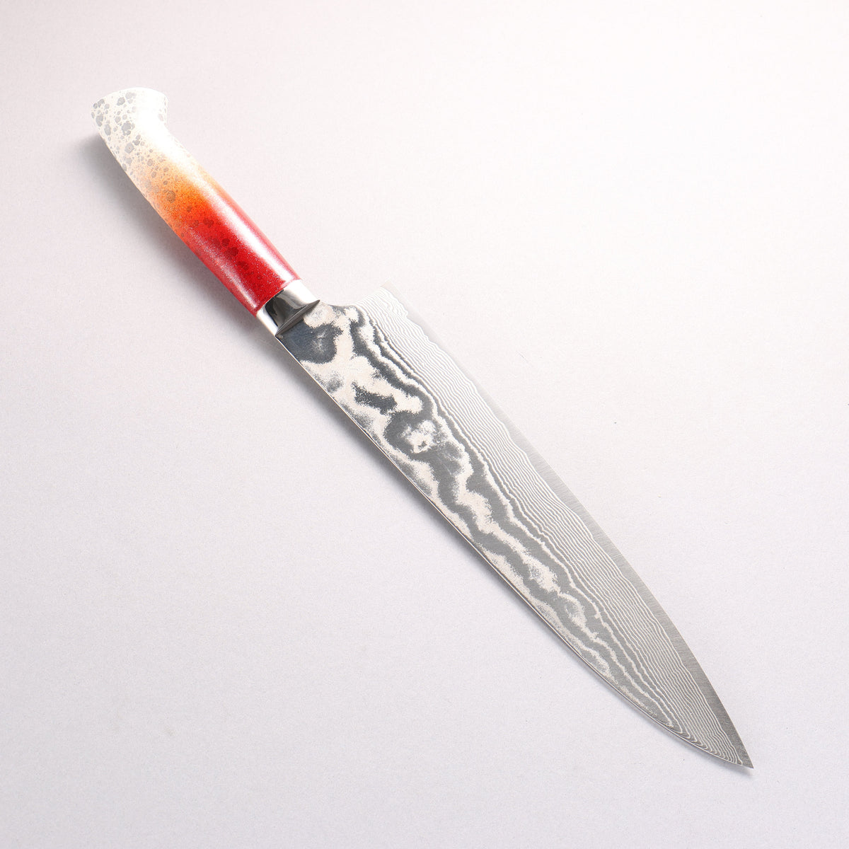 Takeshi Saji SPG STRIX Damascus Gyuto 240mm White and Red Urethane Coating Handle with Sheath