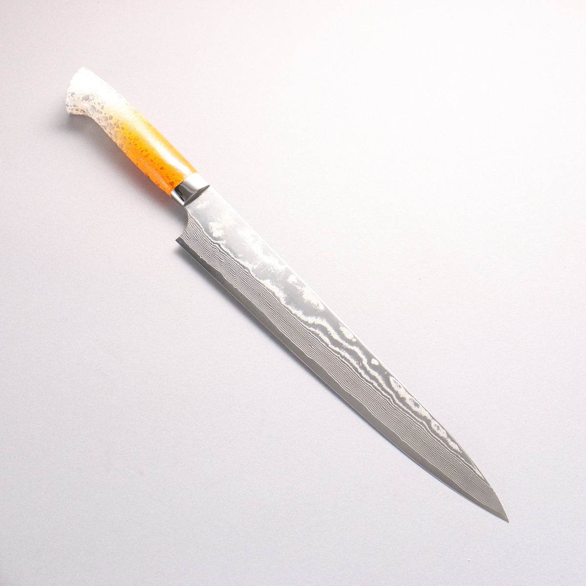 Takeshi Saji SPG STRIX Damascus Sujihiki 270mm White and Orange Urethane Coating Handle with Sheath