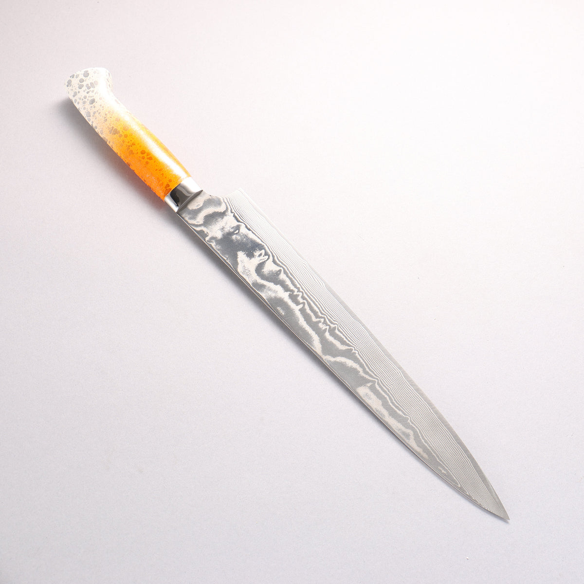 Takeshi Saji SPG STRIX Damascus Sujihiki 270mm White and Orange Urethane Coating Handle with Sheath