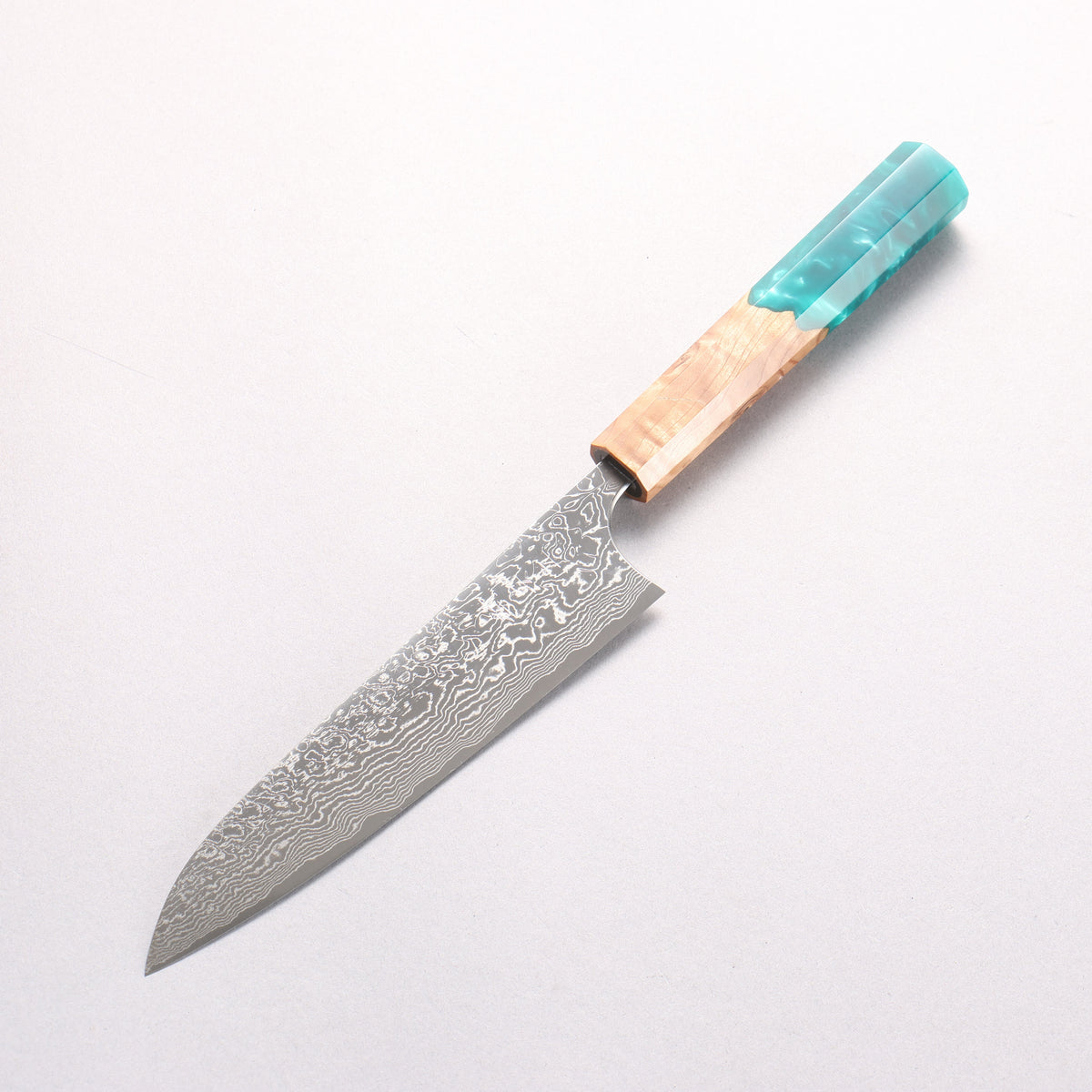 Anryu VG10 Migaki Finished Damascus Petty-Utility 150mm Olive Tree and Blue/Green Resin Handle