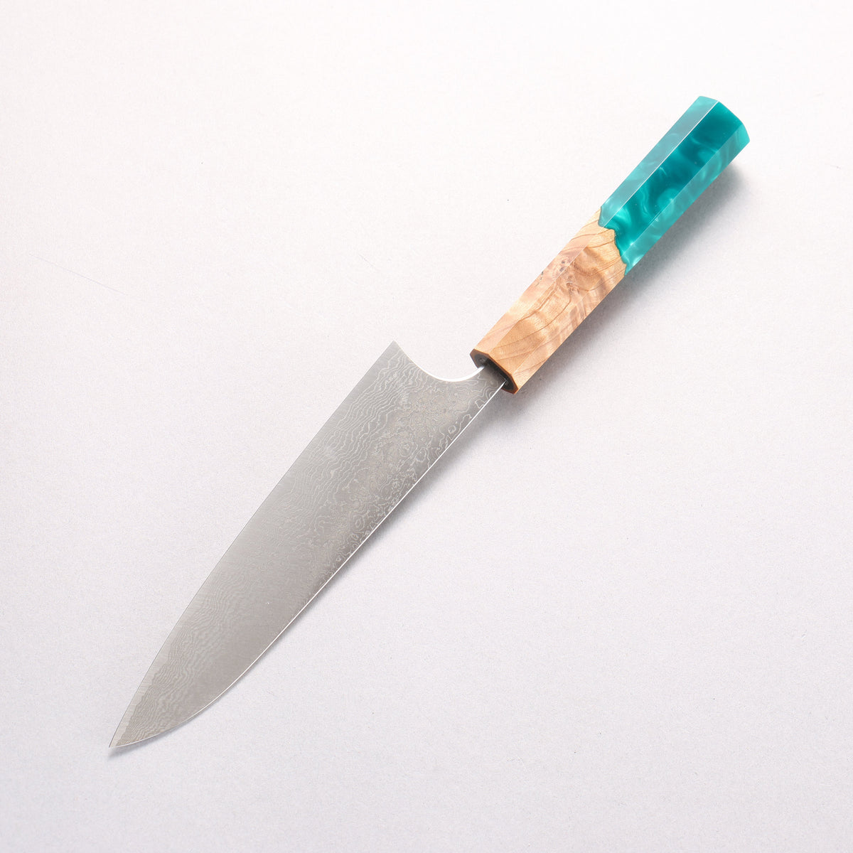 Anryu VG10 Migaki Finished Damascus Petty-Utility 150mm Olive Tree and Blue/Green Resin Handle