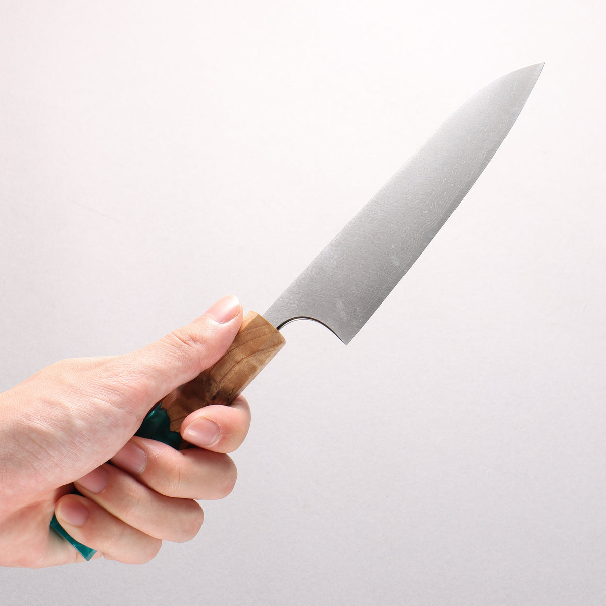 Anryu VG10 Migaki Finished Damascus Petty-Utility 150mm Olive Tree and Blue/Green Resin Handle