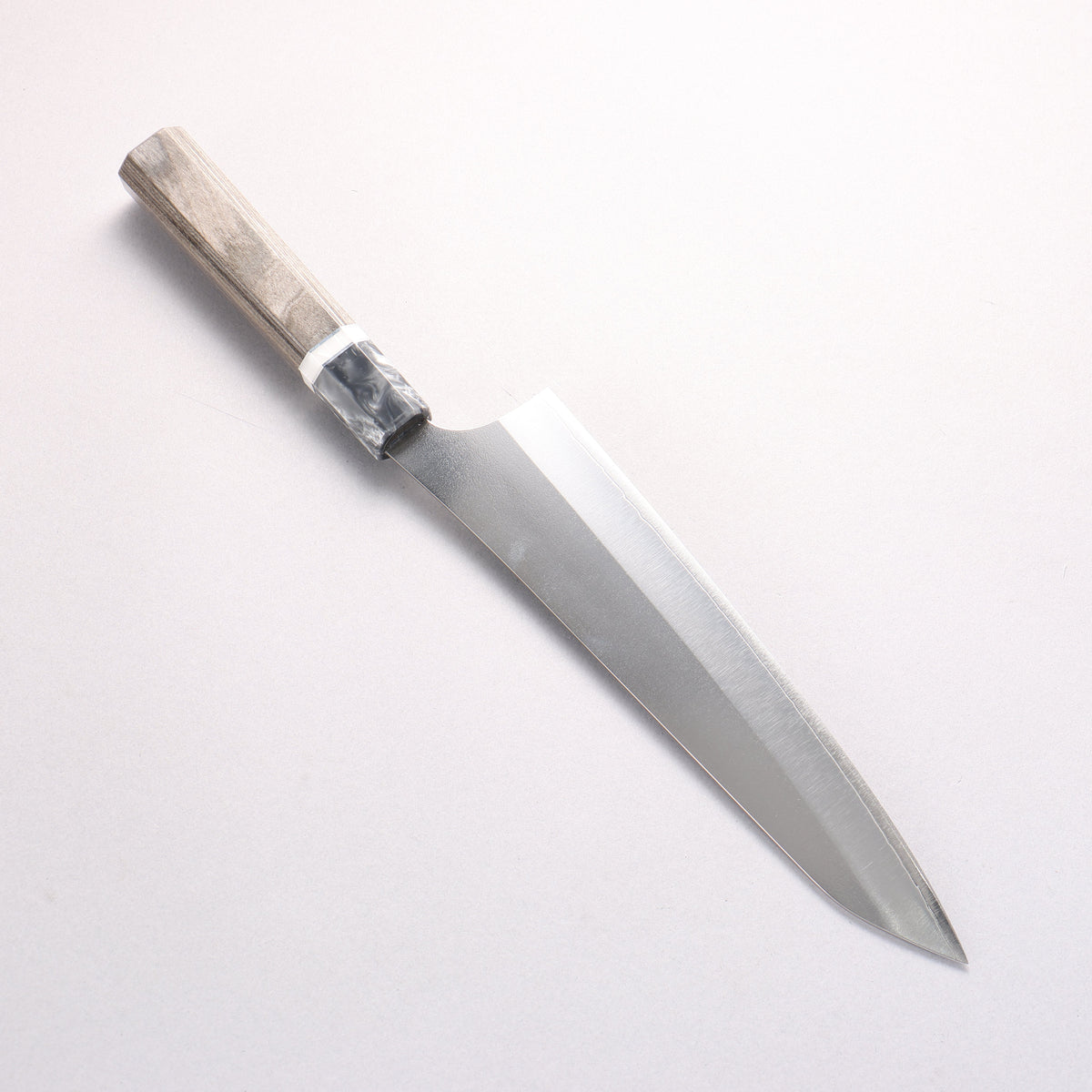 Yu Kurosaki Gekko VG-XEOS Gyuto 210mm Gray Stabilized Wood (Ferrule: Gray Marbled Acrylic with White and Silver Rings) Handle