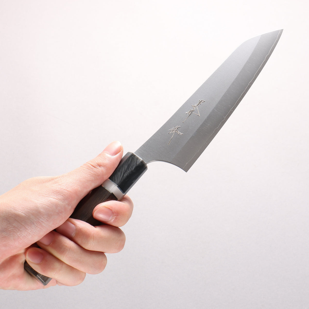 Yu Kurosaki Gekko VG-XEOS Small Bunka 150mm Gray Stabilized Wood (Ferrule: Gray Marbled Acrylic with White and Silver Rings) Handle