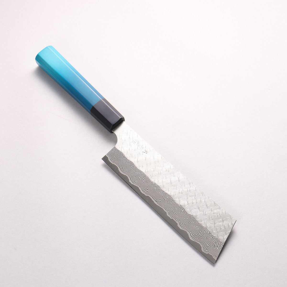 Nigara SPG STRIX Hammered Damascus Kiritsuke Nakiri 180mm Indigo dyed Handle