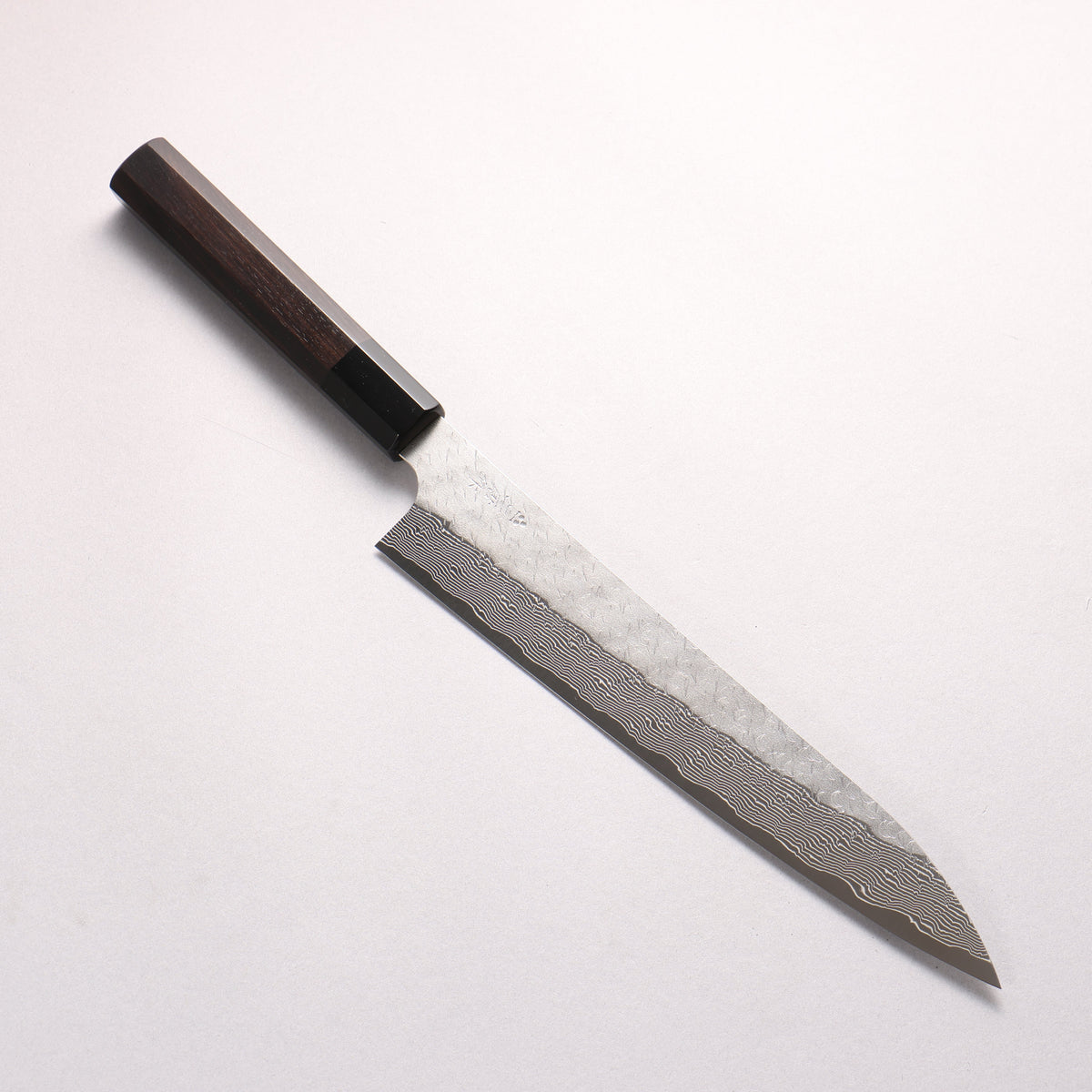 Nigara SPG STRIX Hammered Damascus Sujihiki 240mm Ebony Wood (ferrule: Black Water Buffalo Horn) Handle