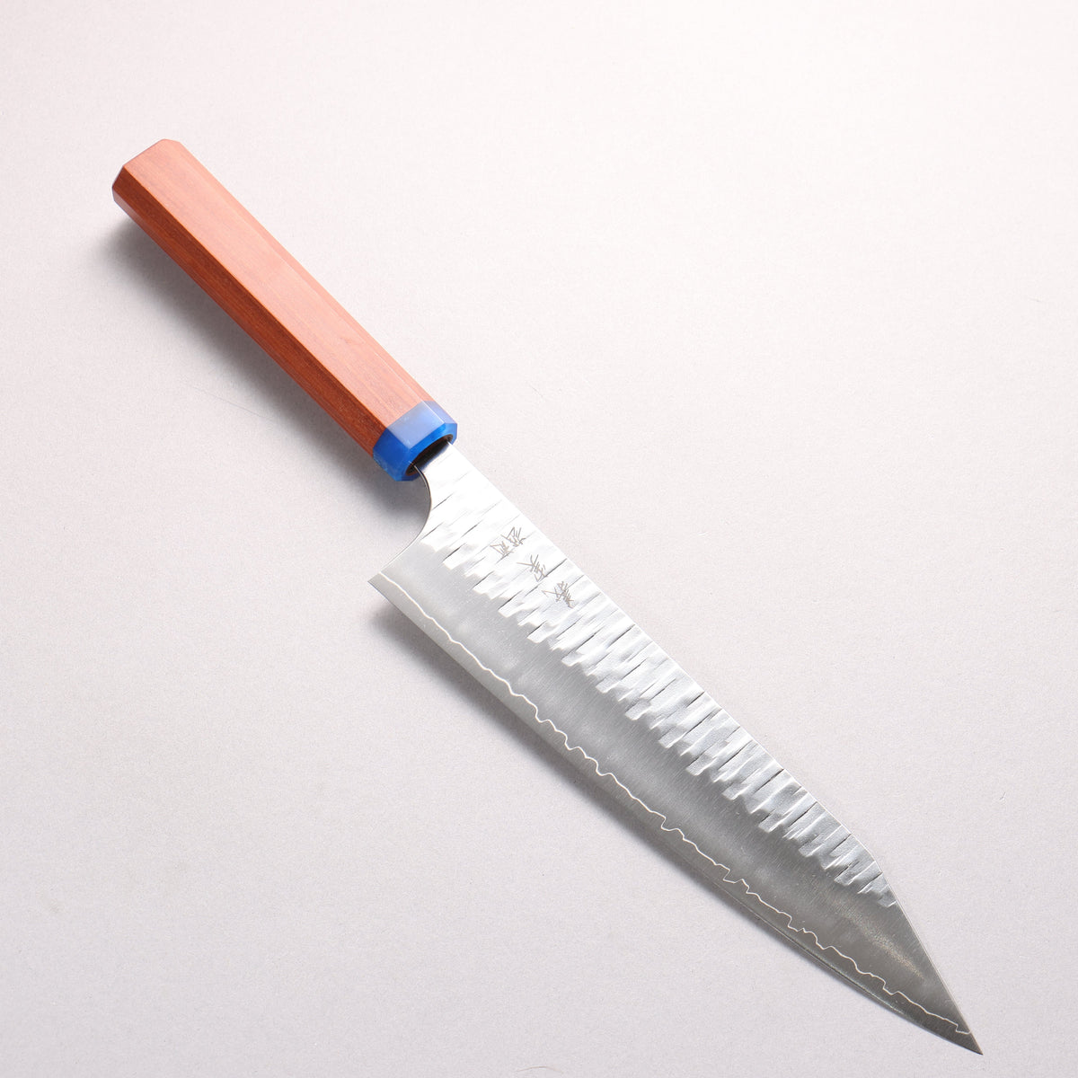 Yoshimi Kato Kasuri SPG STRIX Hammered Kiritsuke Gyuto 210mm Pao Rosa (Ferrule: Blue Marble Acrylic) Handle - Seisuke Knife