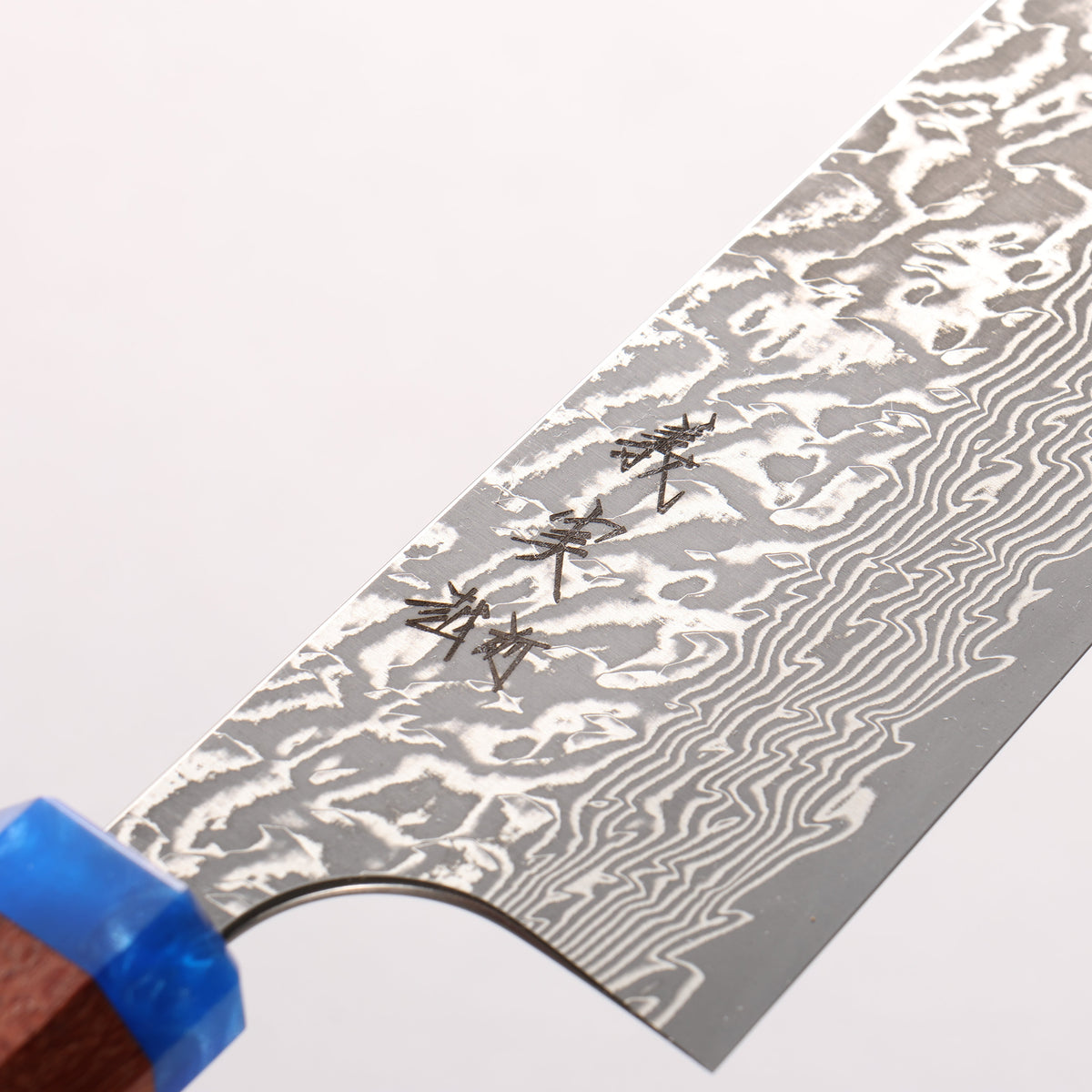 Yoshimi Kato VG10 Black Damascus Kiritsuke Gyuto 210mm Pao Rosa (Ferrule: Blue Marble Acrylic) Handle - Seisuke Knife