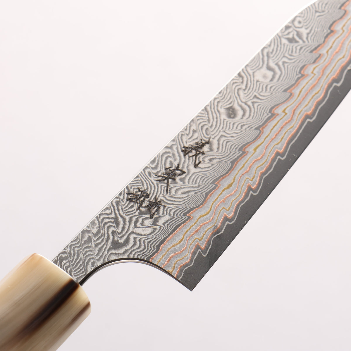 Yoshimi Kato VG10w Colored Damascus Kiritsuke Petty-Utility 120mm African Rosewood (with Double White Buffalo Horn) Handle - Seisuke Knife