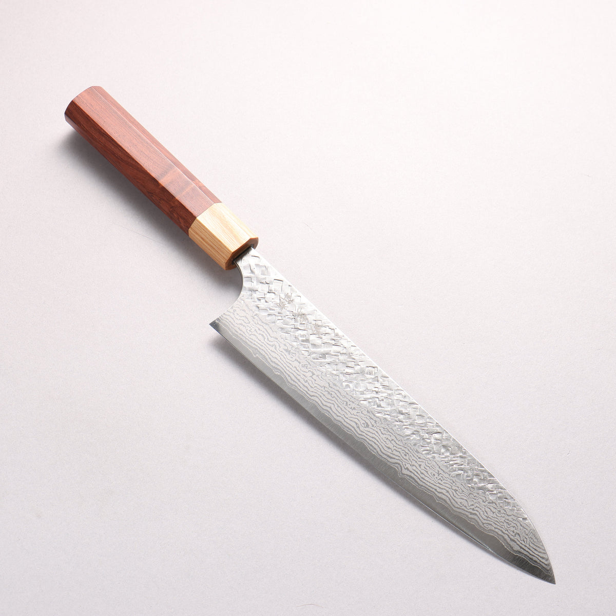 Yoshimi Kato VG10 Damascus Hammered(square) Gyuto 210mm Honduras (ferrule: White Pakka wood) Handle - Seisuke Knife