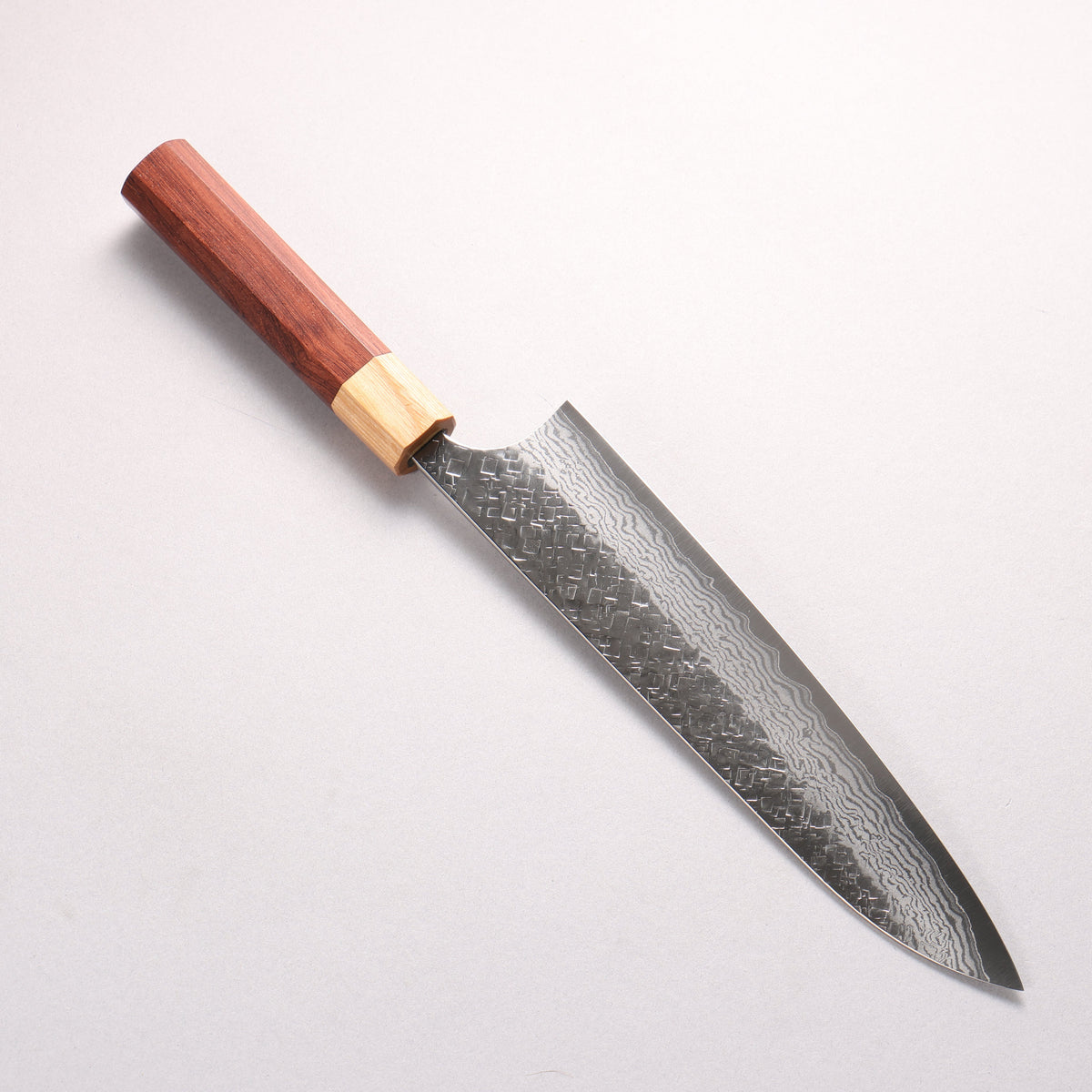 Yoshimi Kato VG10 Damascus Hammered(square) Gyuto 210mm Honduras (ferrule: White Pakka wood) Handle - Seisuke Knife