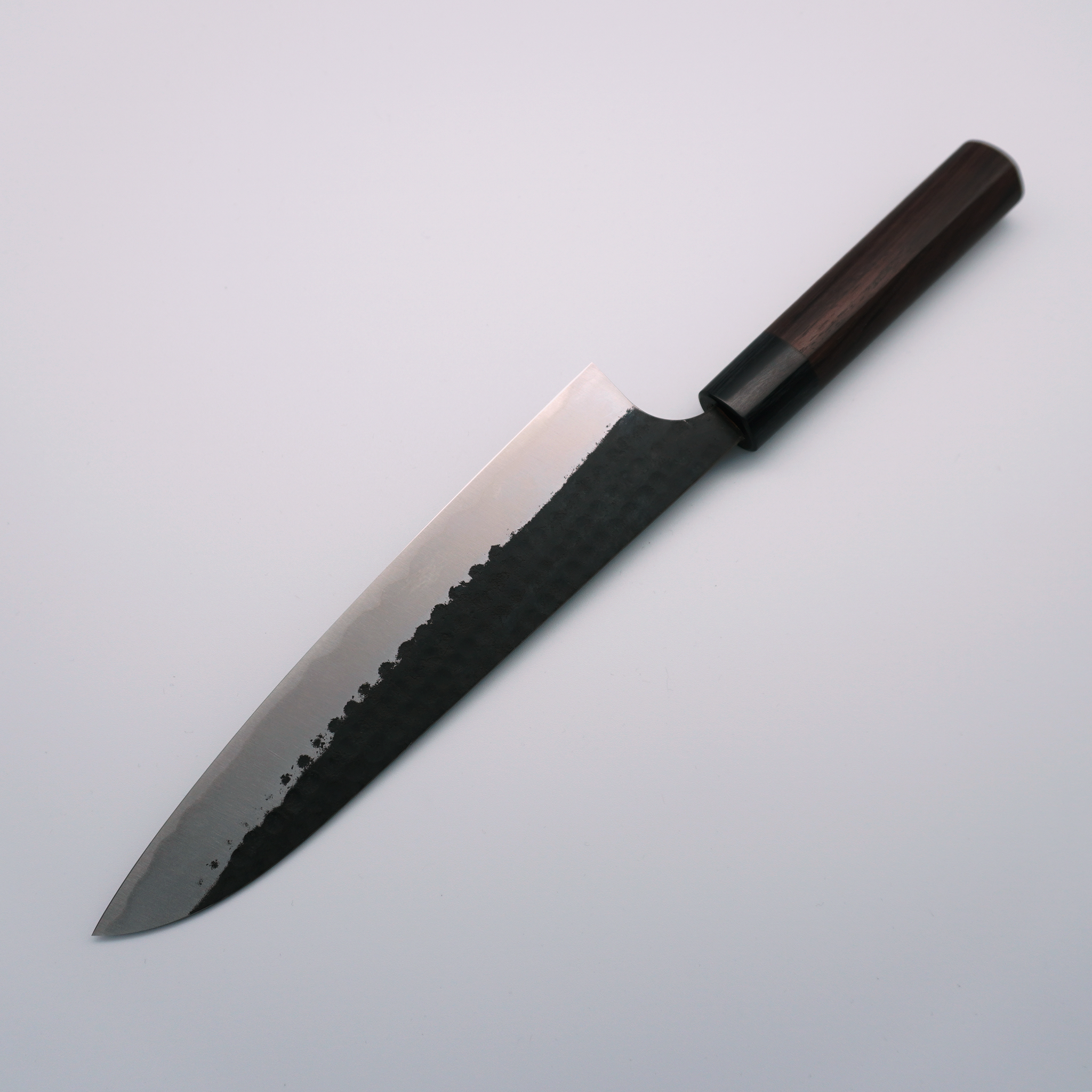 Anryu Blue Super Hammered Black Finished Gyuto 210mm Shitan Handle - Seisuke Knife