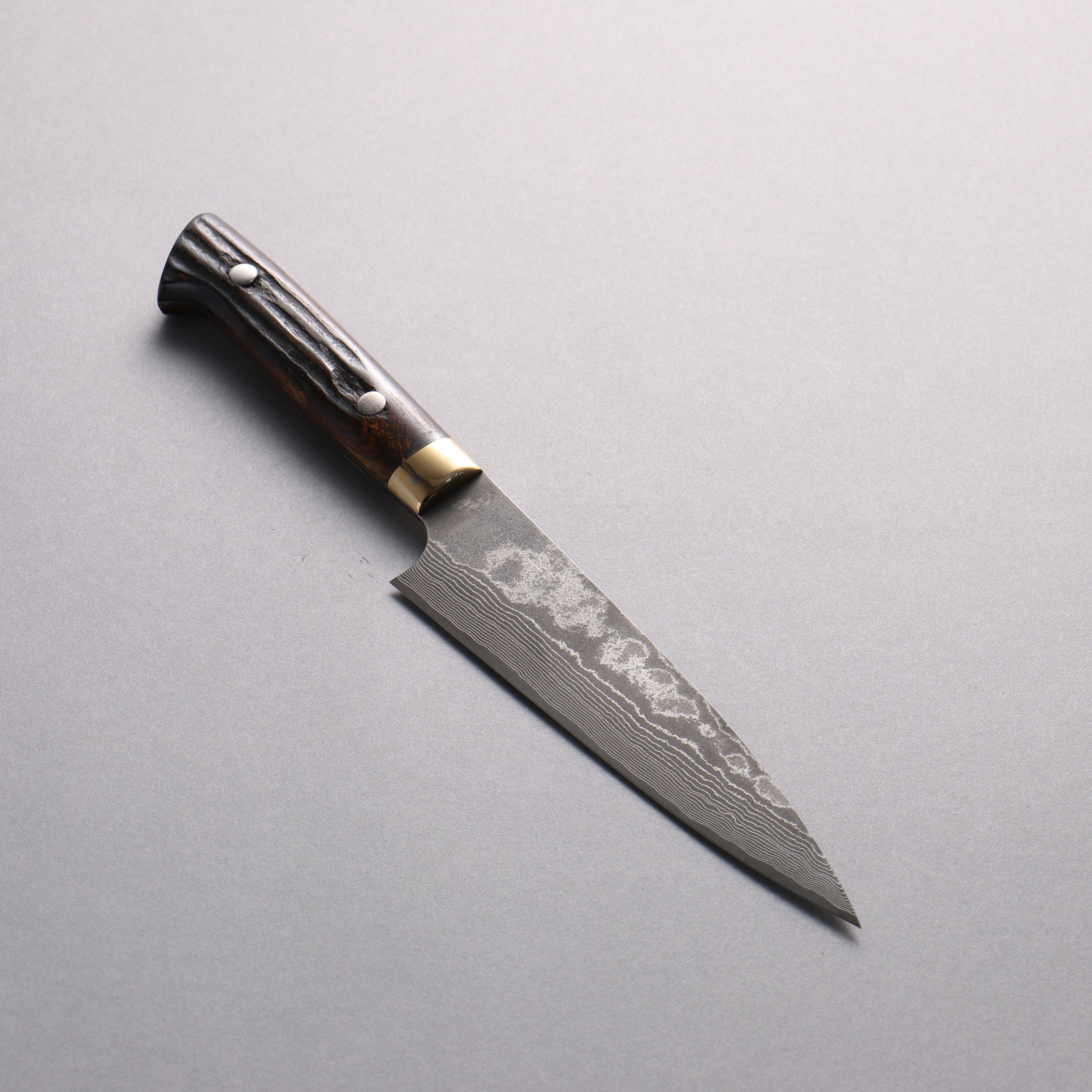 Takeshi Saji VG10 Black Damascus Petty-Utility 150mm Brown Deer Horn Handle - Seisuke Knife