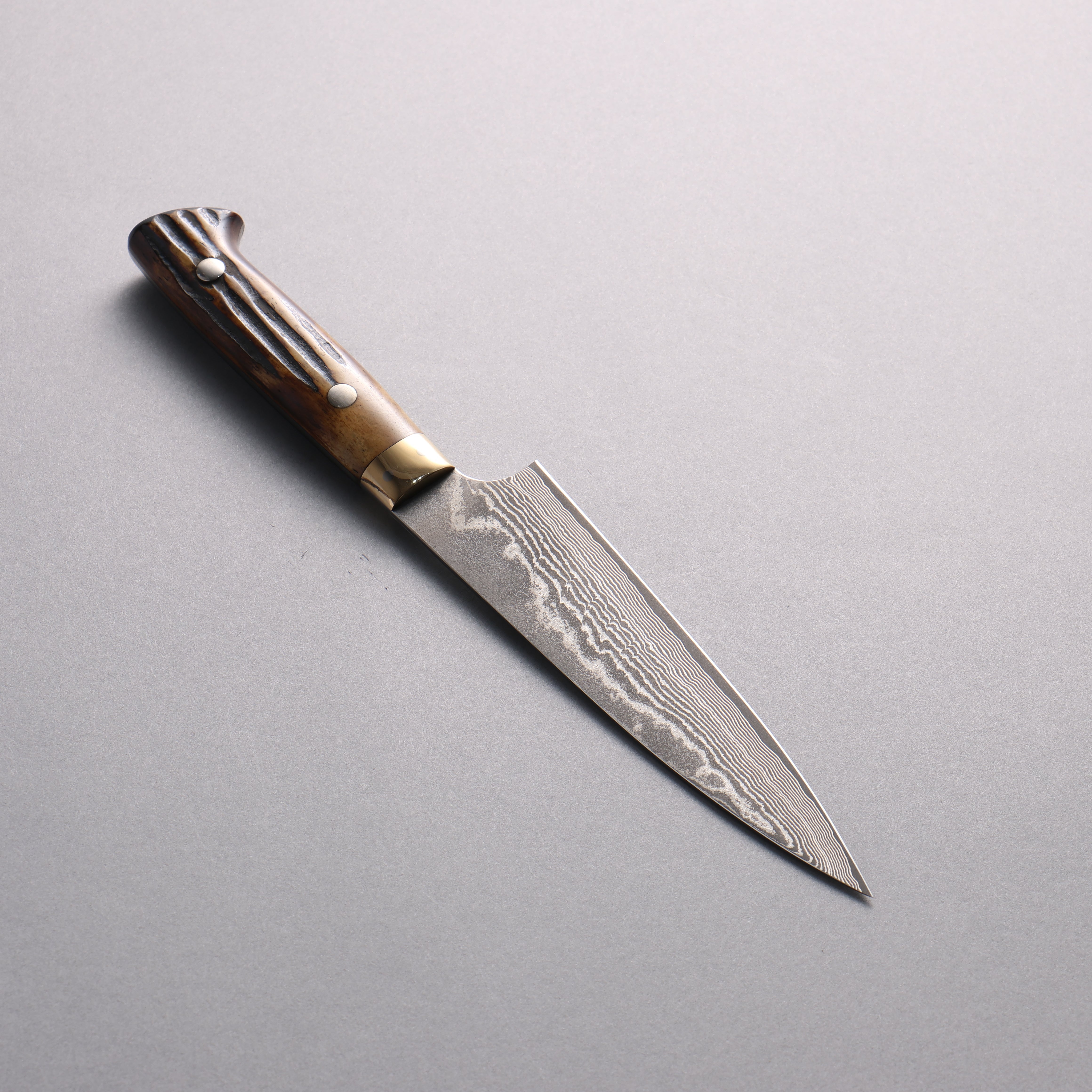 Takeshi Saji VG10 Black Damascus Petty-Utility 150mm Brown Deer Horn Handle - Seisuke Knife