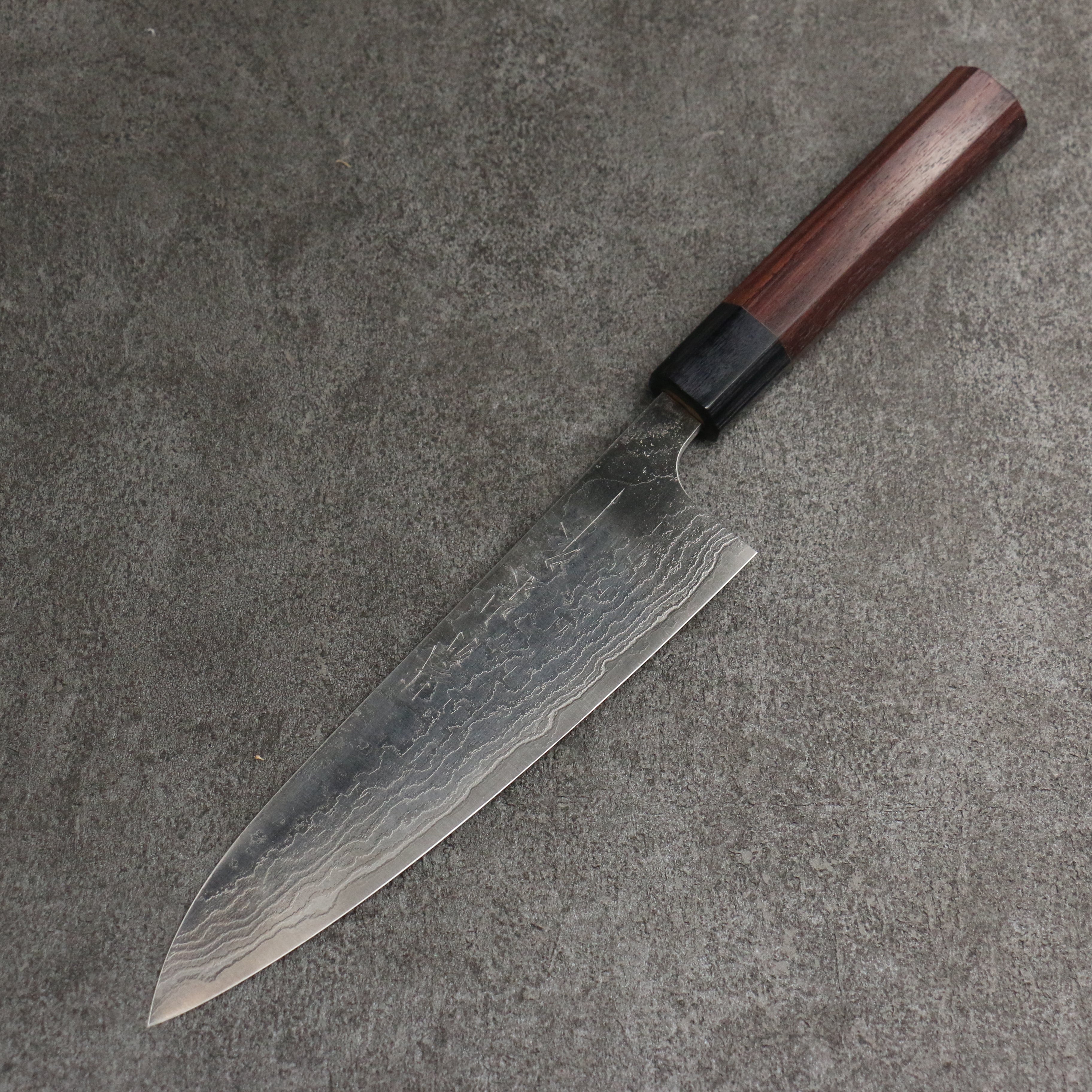 Nao Yamamoto SG2 Damascus Migaki Finished Gyuto 180mm Rosewood (Ferrule: Black Pakka Wood) Handle - Seisuke Knife