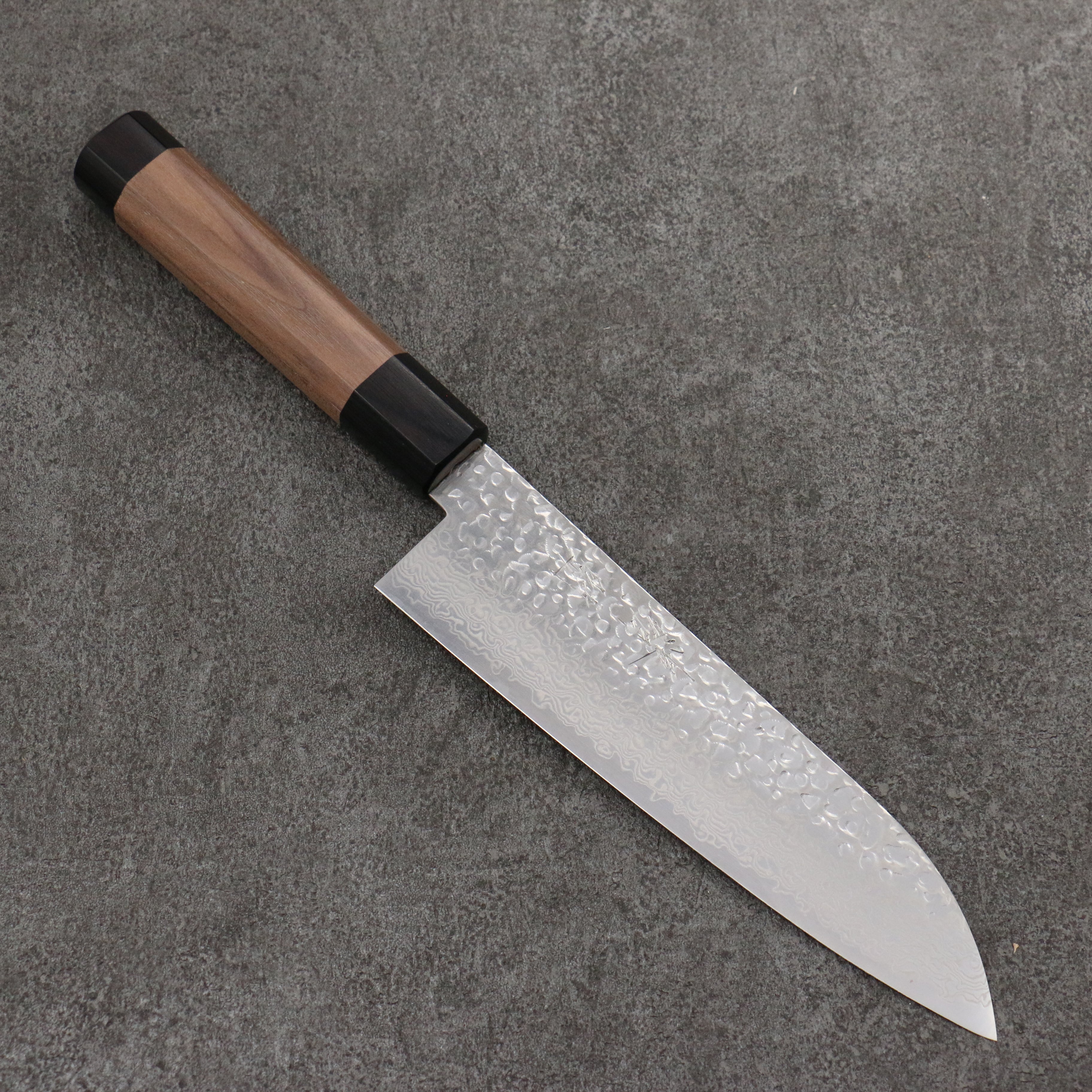 Seisuke Silver Steel No.3 Hammered Damascus Santoku 180mm Walnut (With Double Black Pakka wood) Handle - Seisuke Knife