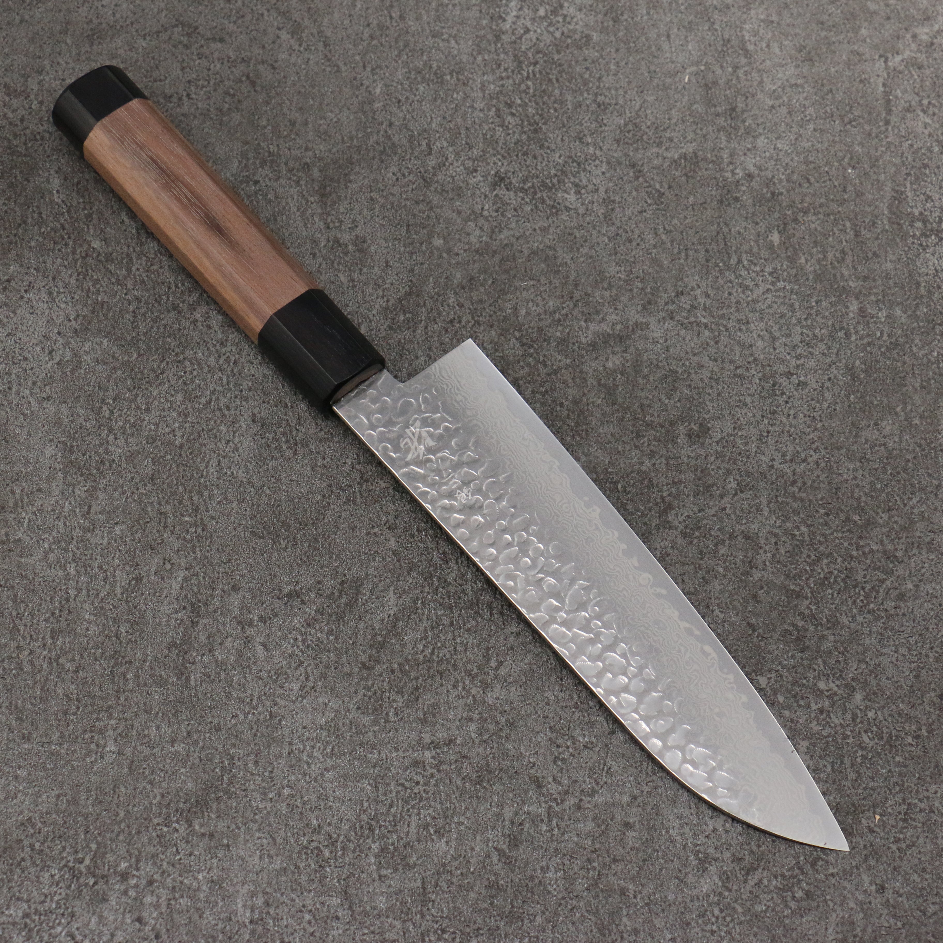 Seisuke Silver Steel No.3 Hammered Damascus Santoku 180mm Walnut (With Double Black Pakka wood) Handle - Seisuke Knife
