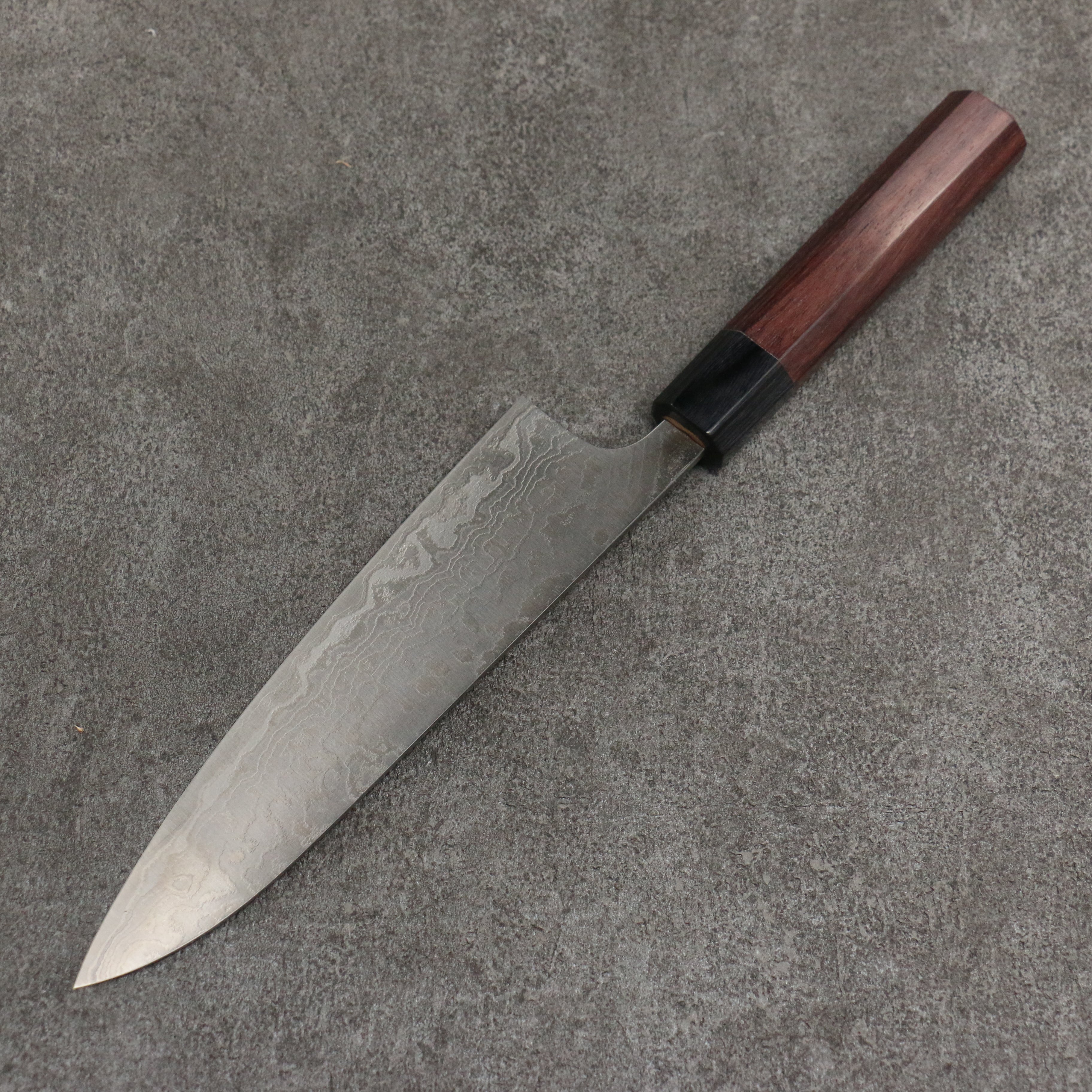 Nao Yamamoto SG2 Damascus Migaki Finished Gyuto 180mm Rosewood (Ferrule: Black Pakka Wood) Handle - Seisuke Knife