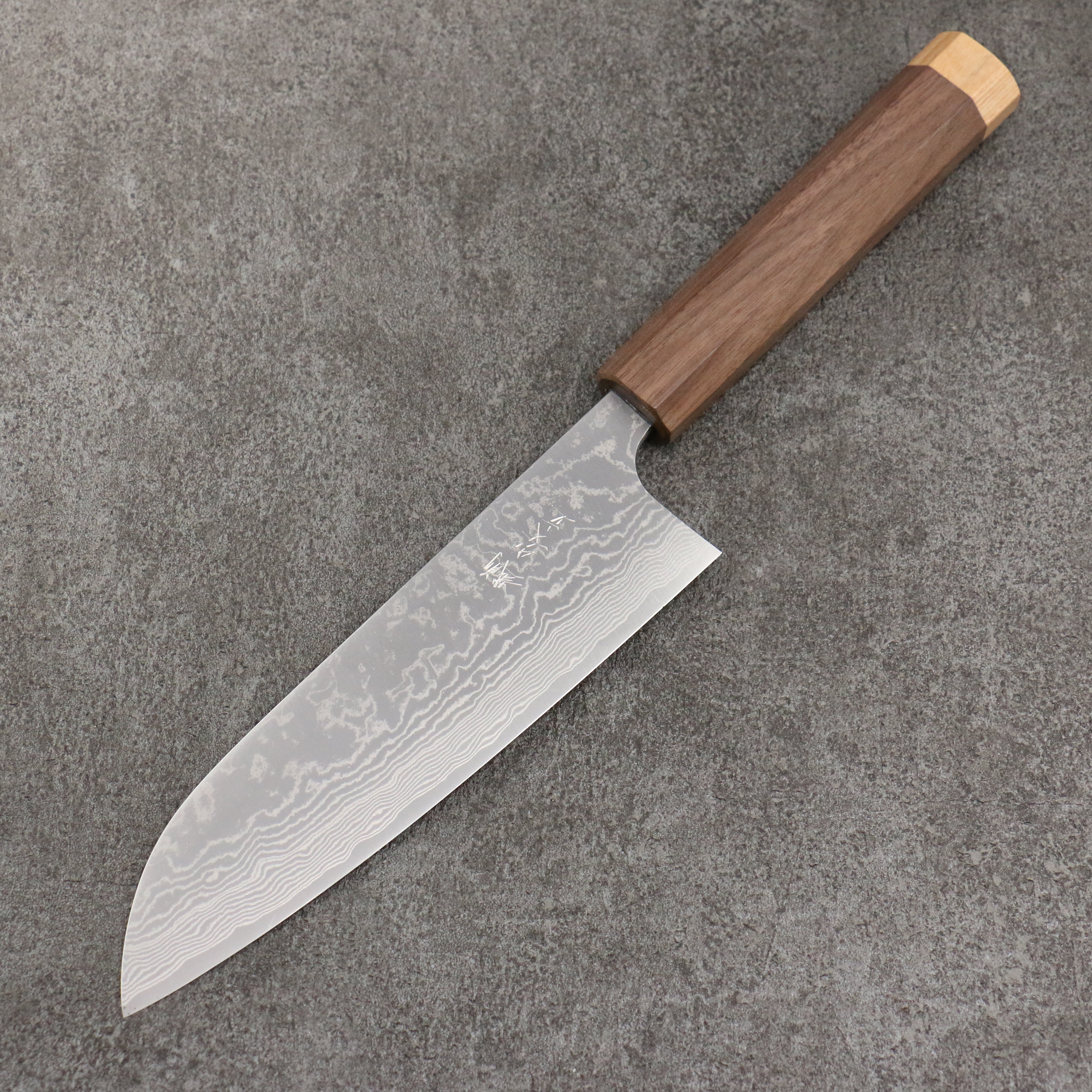 Anryu VG10 Migaki Finished Damascus Santoku 170mm Walnut (End Ferrule) Handle - Seisuke Knife