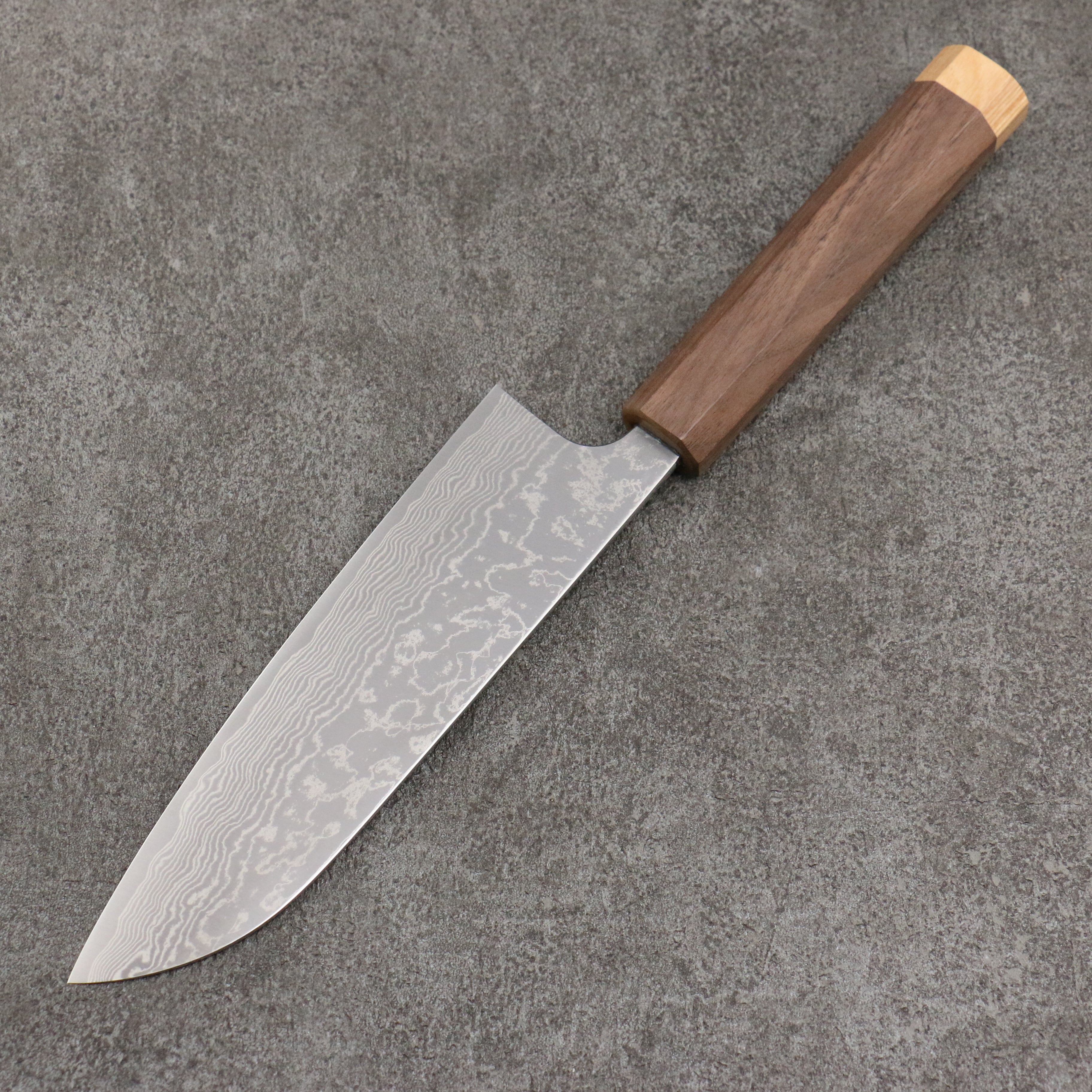 Anryu VG10 Migaki Finished Damascus Santoku 170mm Walnut (End Ferrule) Handle - Seisuke Knife