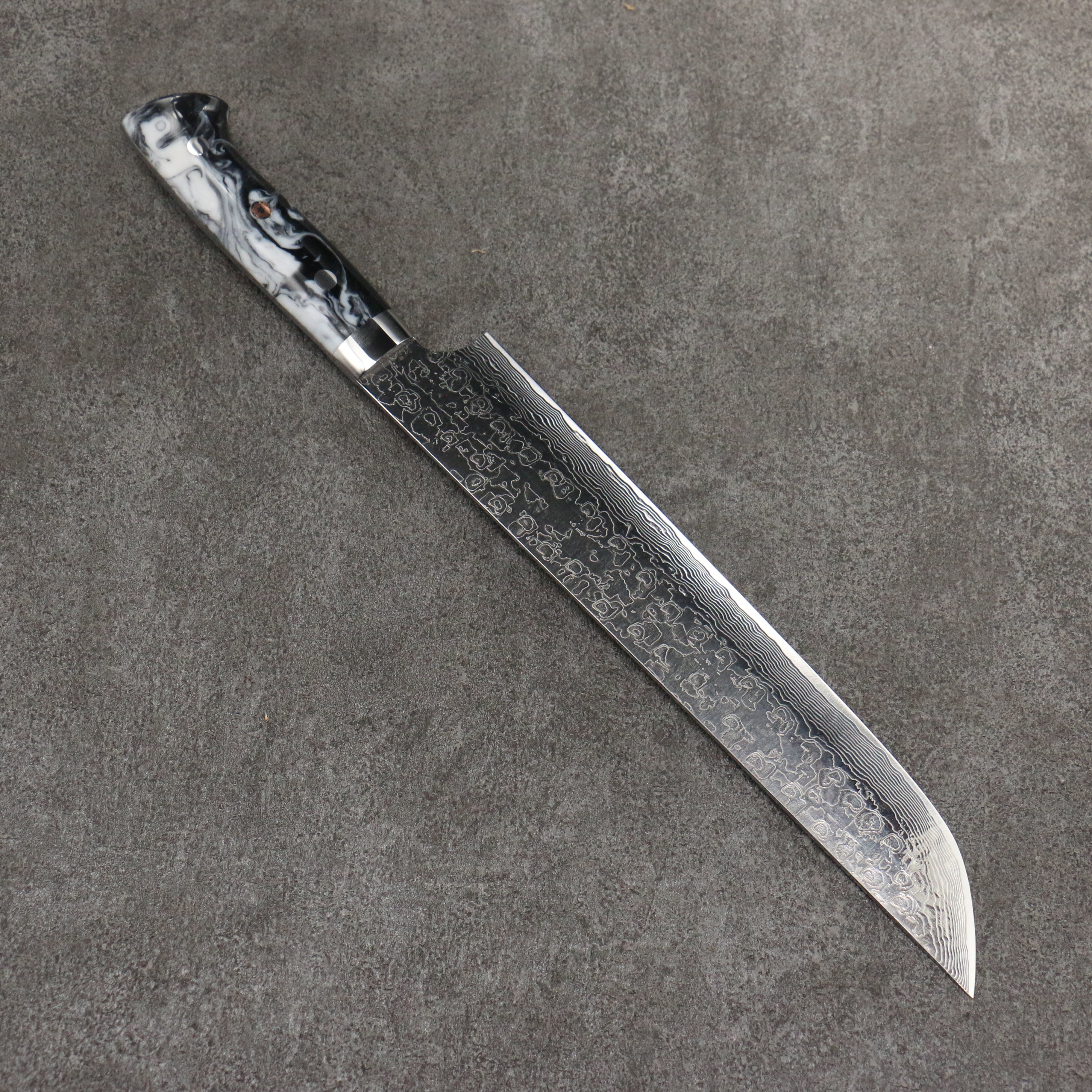 Takeshi Saji SG2 Damascus Diamond Finish Sakimaru Sujihiki 240mm White and Black Marble Acrylic Handle - Seisuke Knife