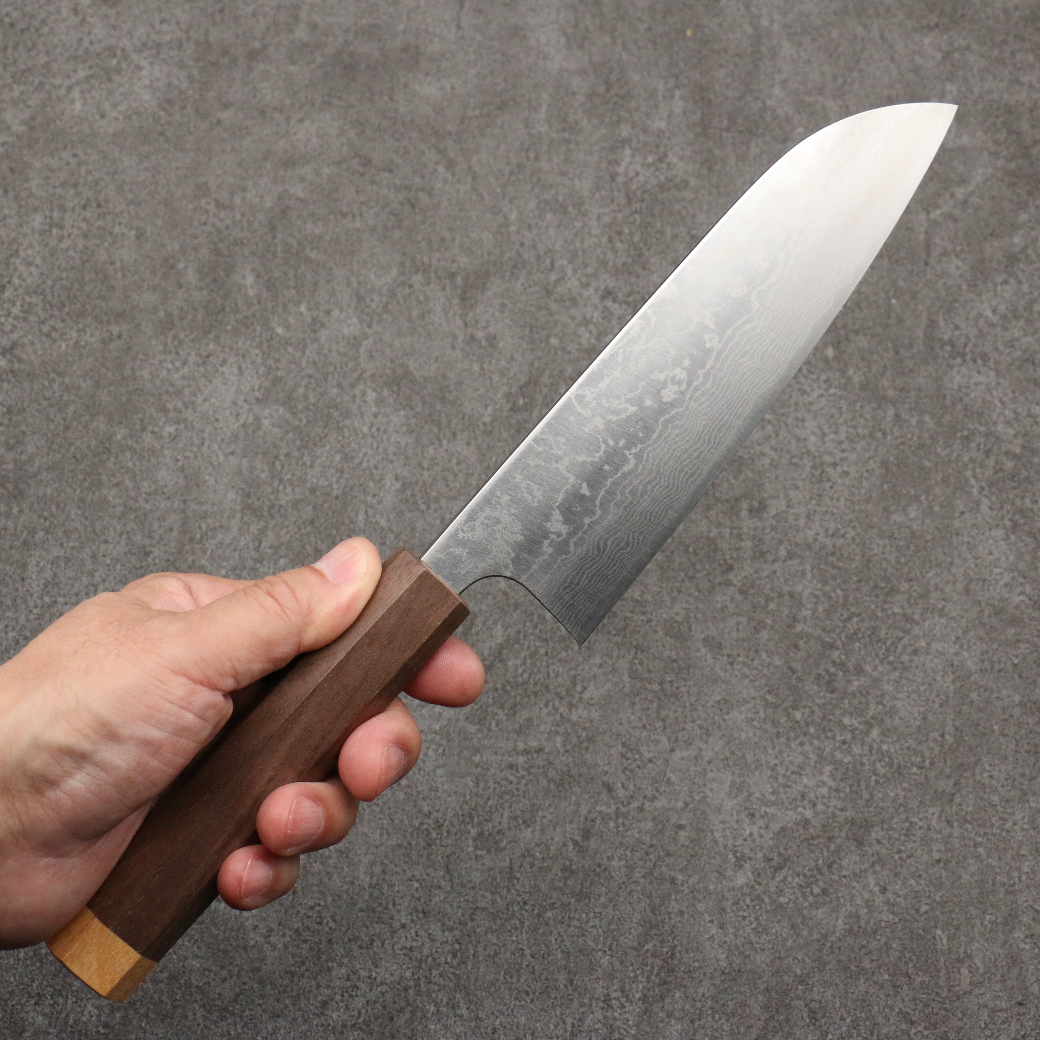 Anryu VG10 Migaki Finished Damascus Santoku 170mm Walnut (End Ferrule) Handle - Seisuke Knife