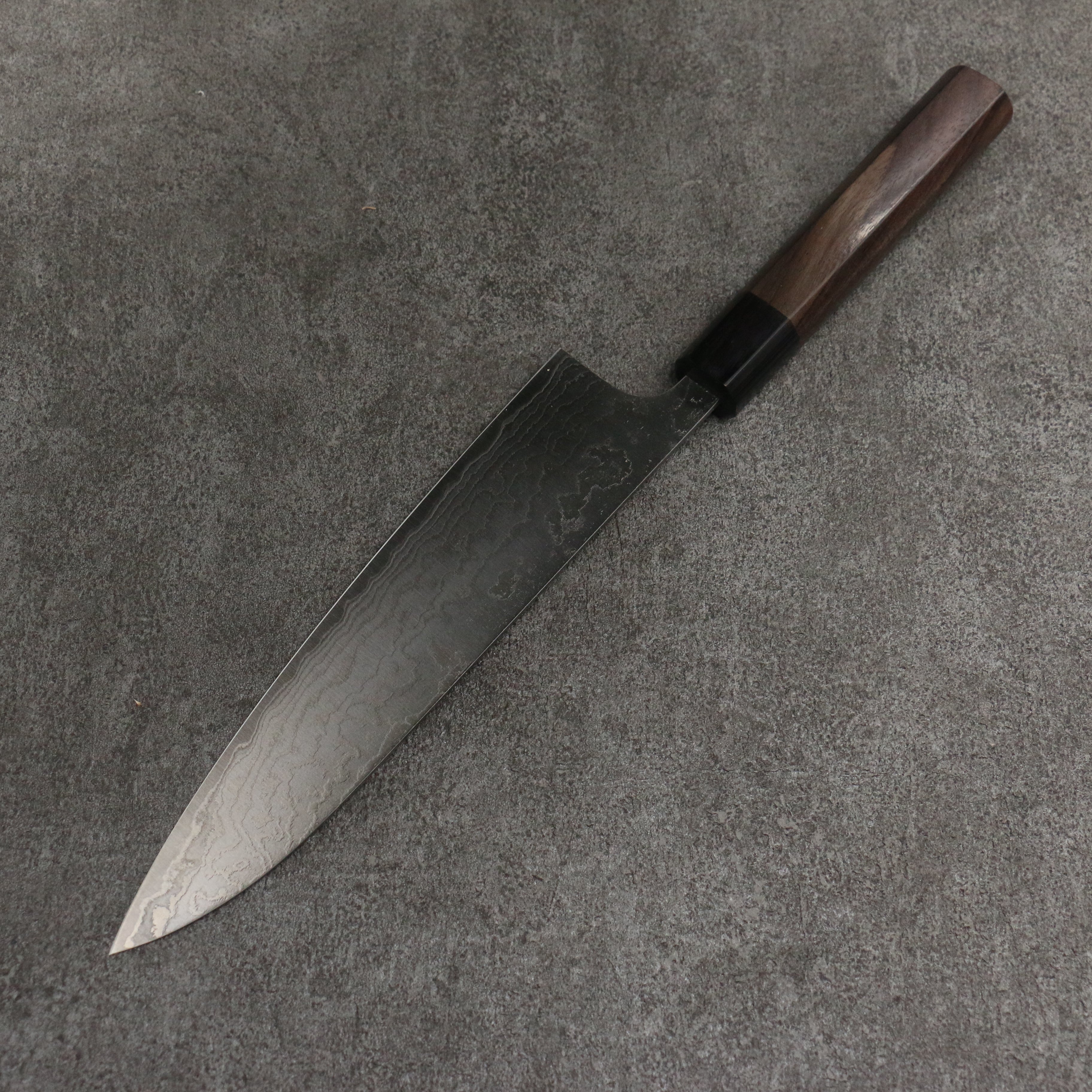 Nao Yamamoto SG2 Damascus Migaki Finished Gyuto 210mm Rosewood (Ferrule: Black Pakka Wood) Handle - Seisuke Knife