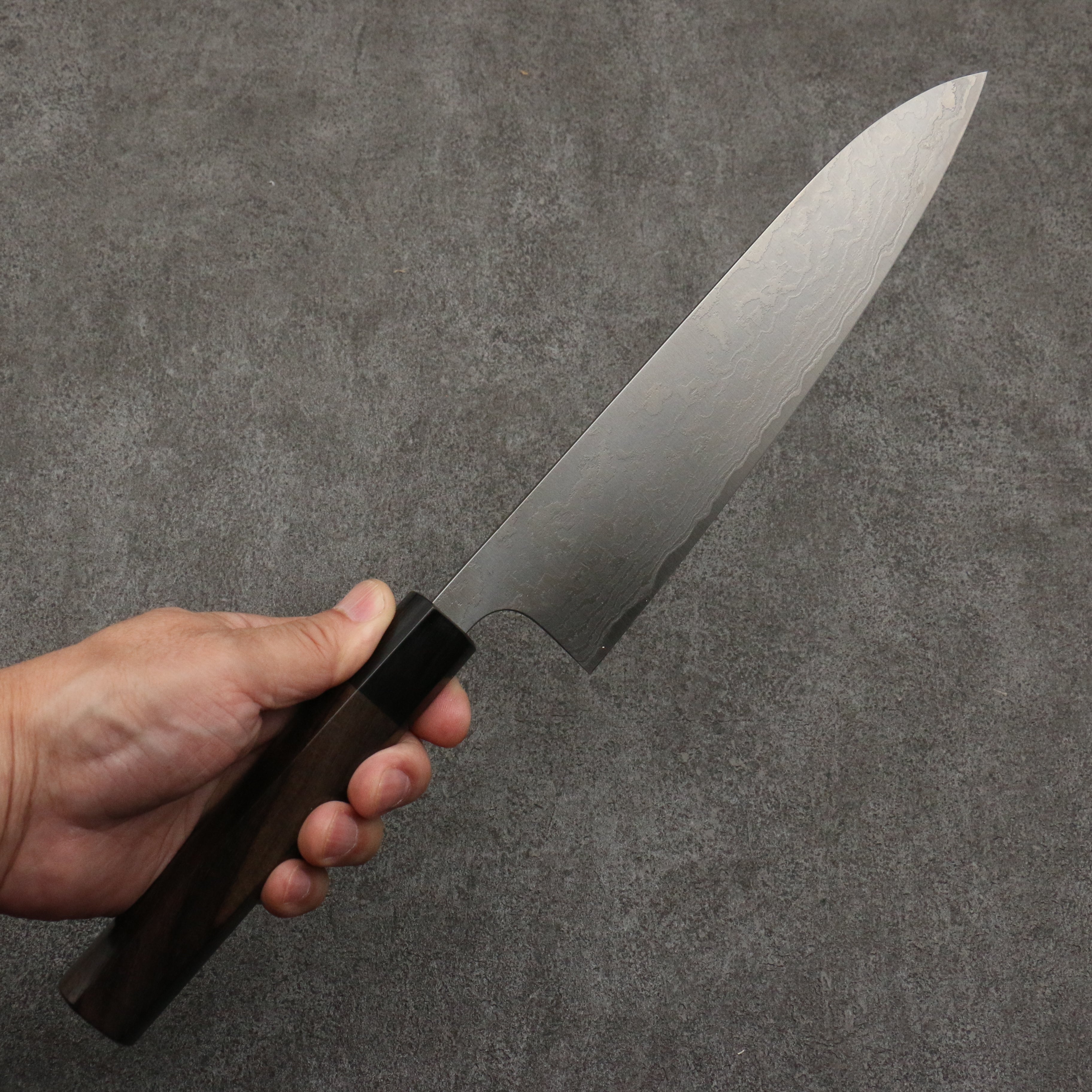 Nao Yamamoto SG2 Damascus Migaki Finished Gyuto 210mm Rosewood (Ferrule: Black Pakka Wood) Handle - Seisuke Knife