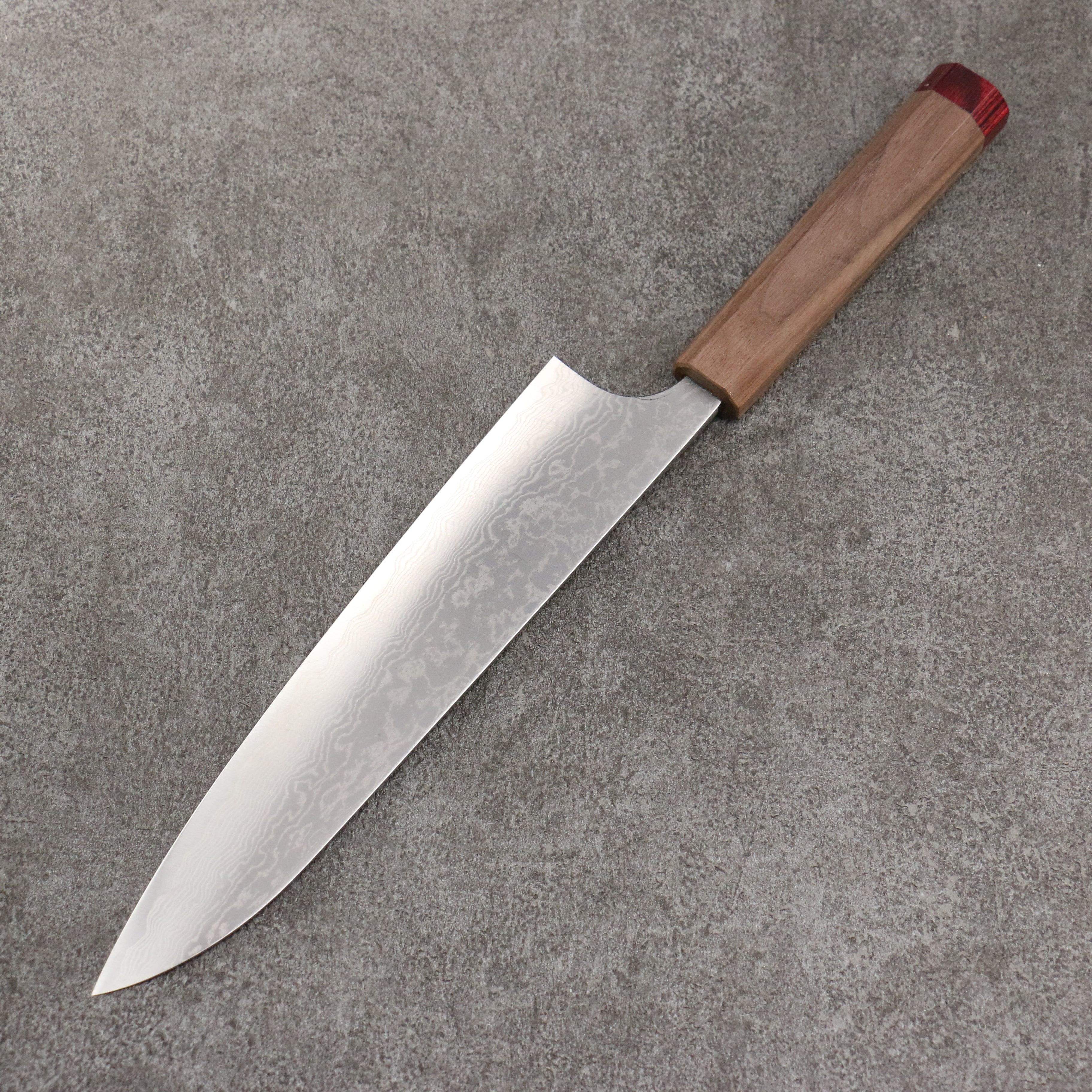 Anryu VG10 Migaki Finished Damascus Gyuto 210mm Walnut & Red Pakkawood Handle - Seisuke Knife