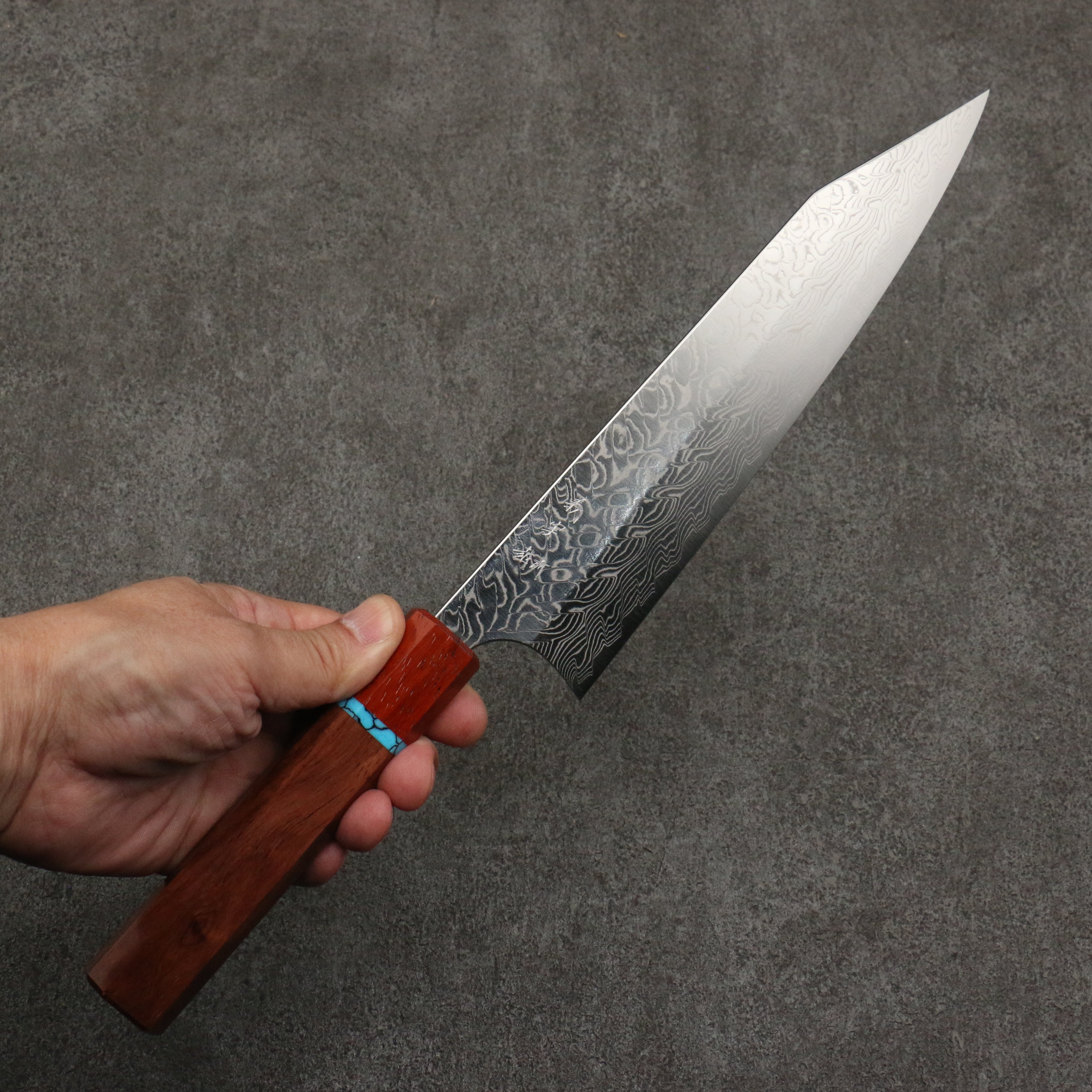 Yoshimi Kato SG2 Damascus Migaki Finish Gyuto 210mm Shitan & Turquoise Handle - Seisuke Knife