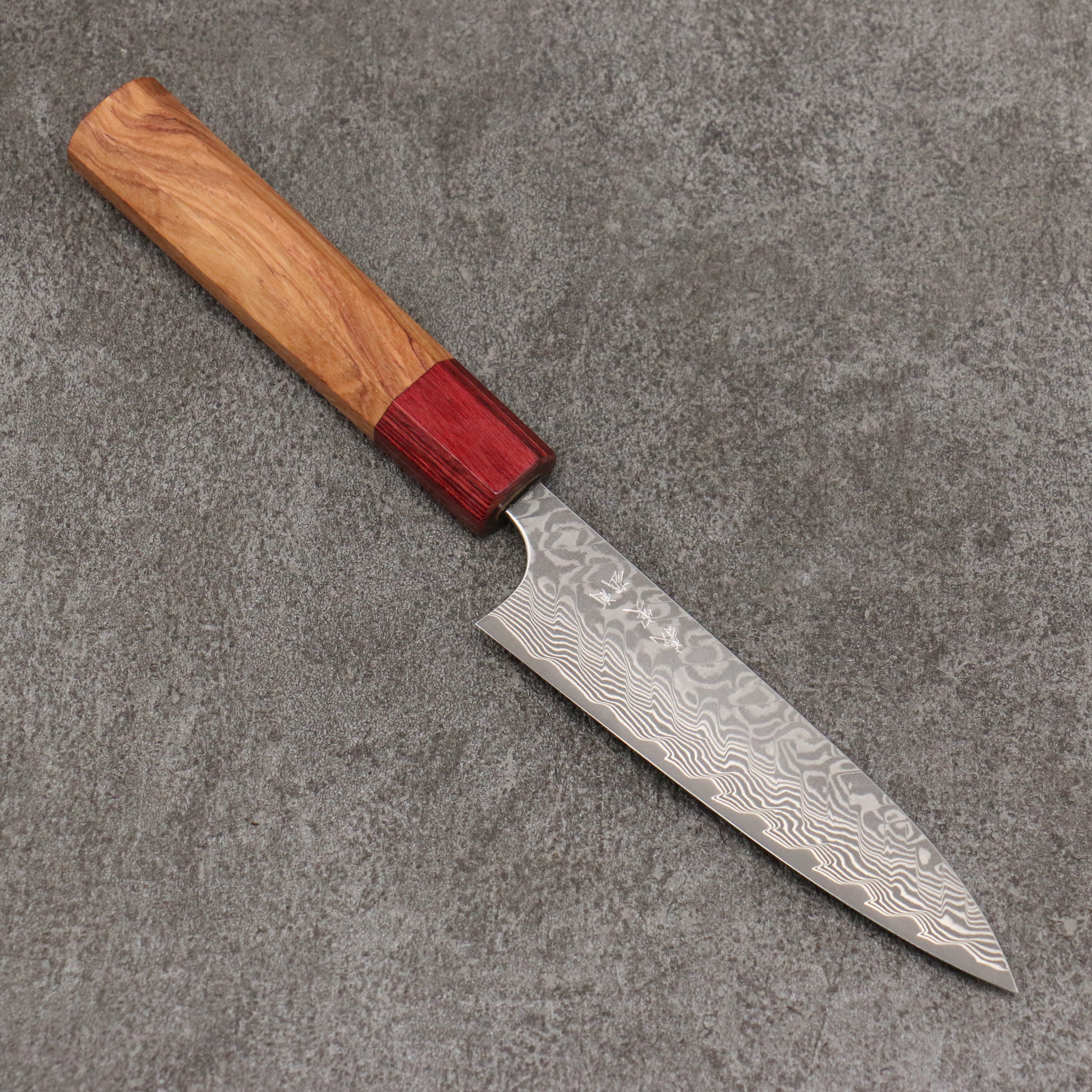 Yoshimi Kato SG2 Damascus Petty-Utility 120mm Red Honduras Handle - Seisuke Knife