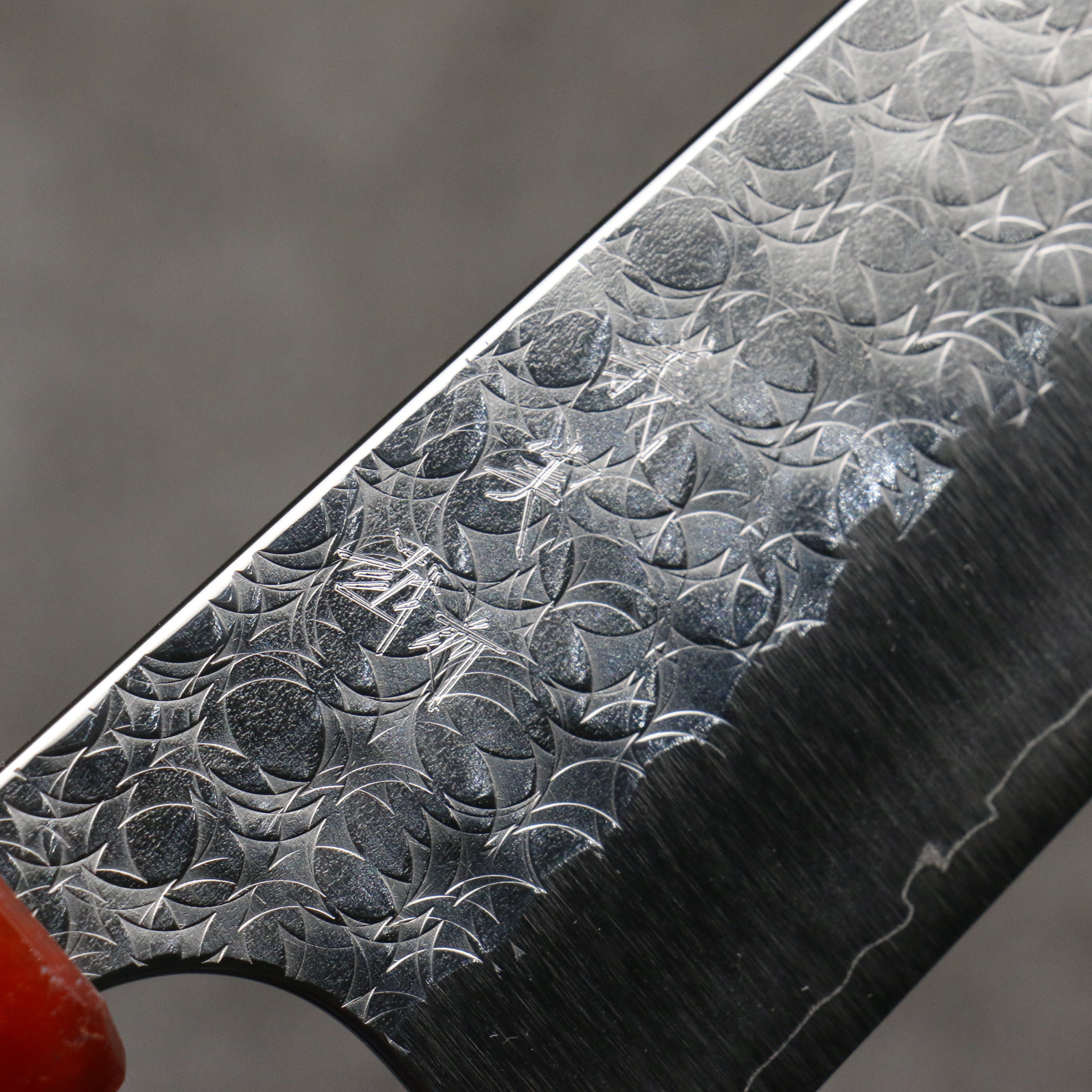 Yoshimi Kato Minamo SG2 Hammered Gyuto 210mm Olive Tree and Red Resin Handle - Seisuke Knife