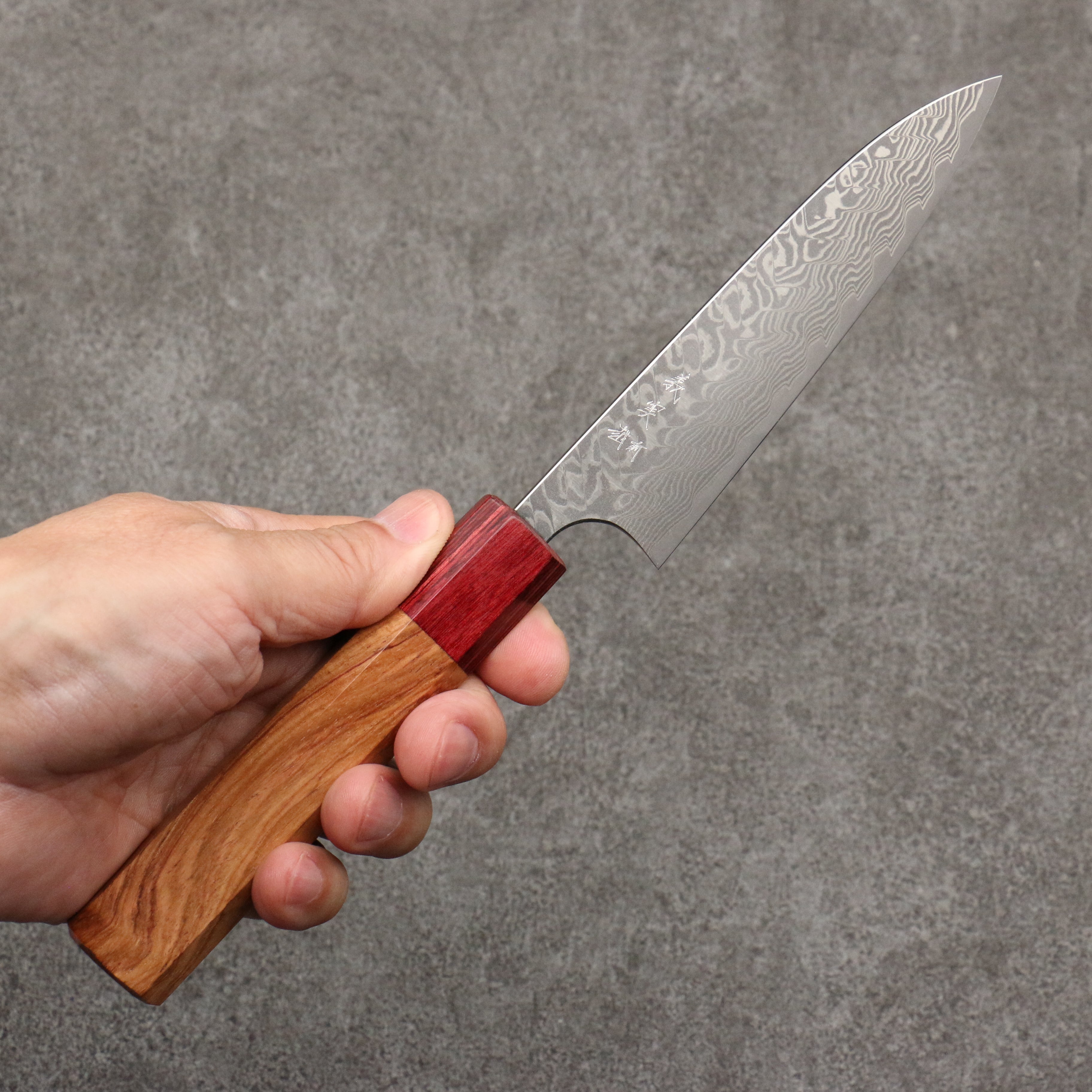 Yoshimi Kato SG2 Damascus Petty-Utility 120mm Red Honduras Handle - Seisuke Knife