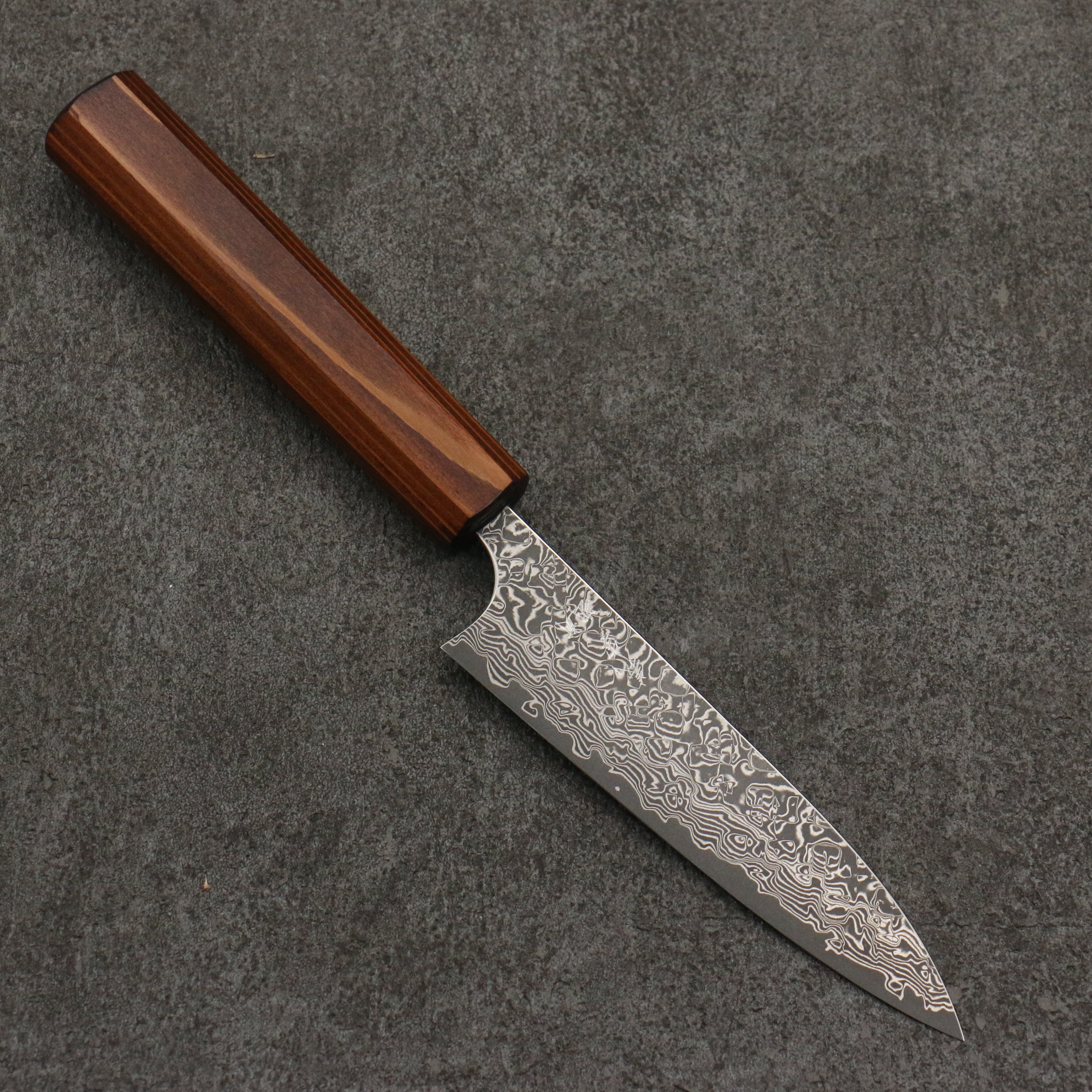 Yoshimi Kato VG10 Black Damascus Petty-Utility 120mm Cedar (Wiped on Lacquer) Handle - Seisuke Knife