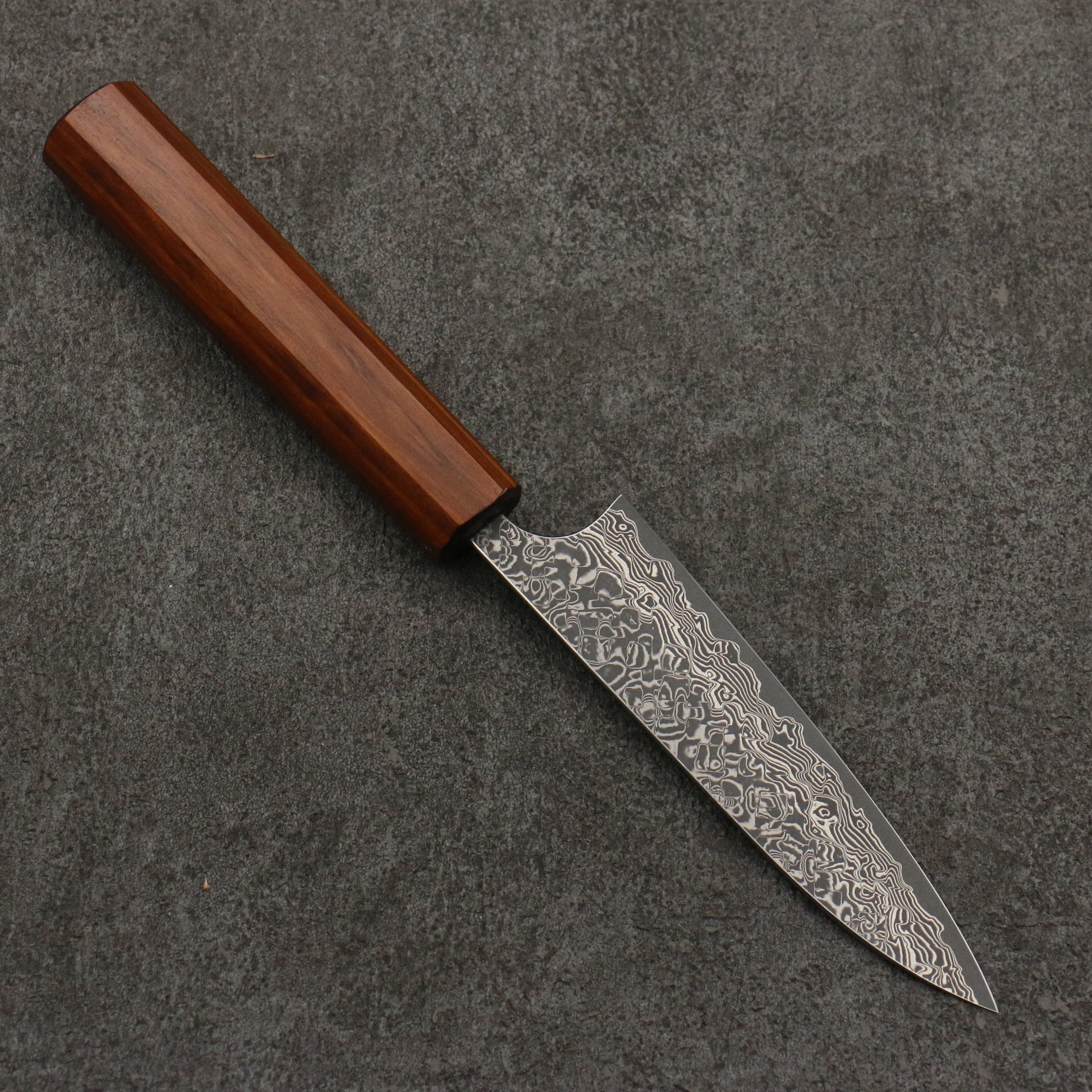 Yoshimi Kato VG10 Black Damascus Petty-Utility 120mm Cedar (Wiped on Lacquer) Handle - Seisuke Knife