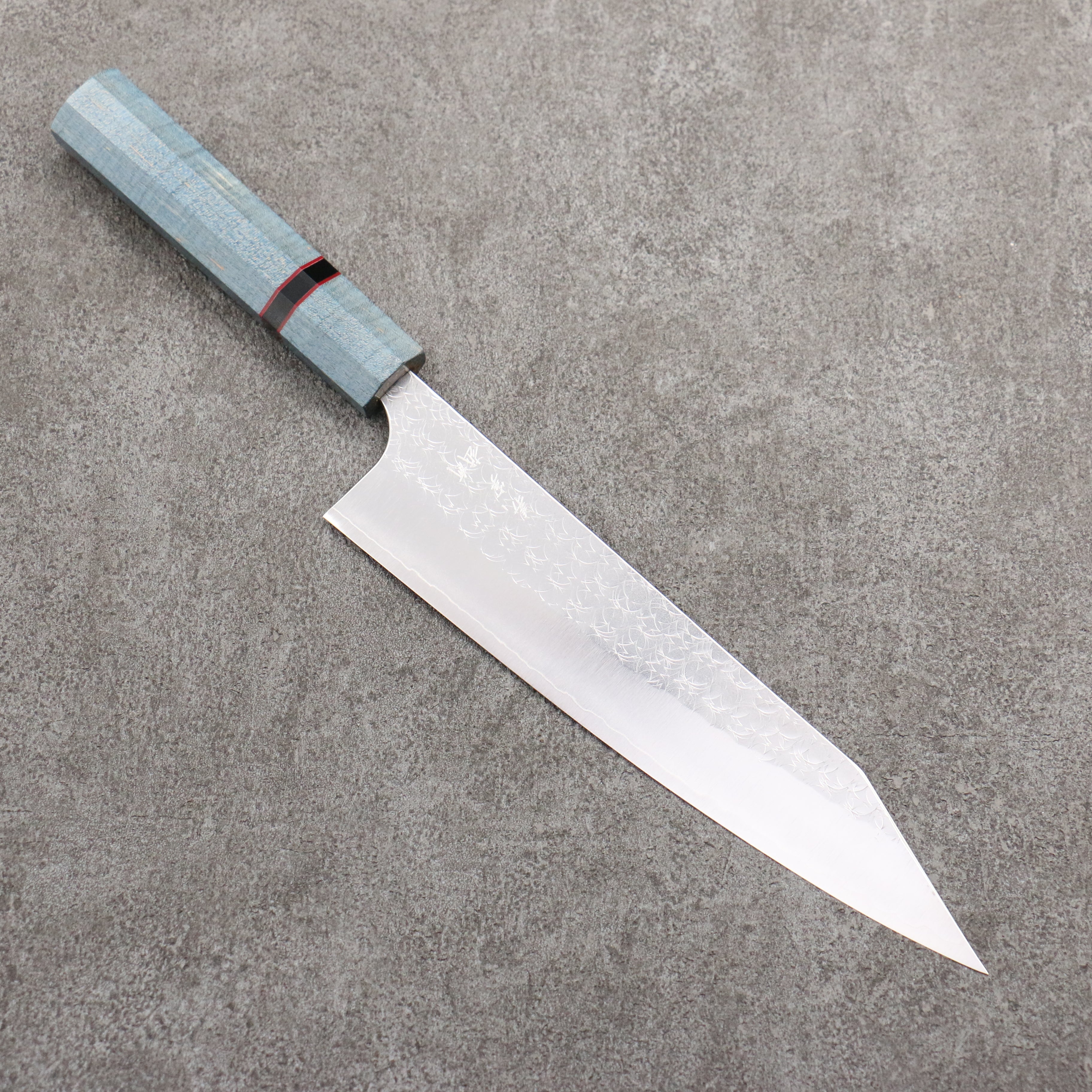 Yoshimi Kato Minamo SG2 Hammered Kiritsuke Gyuto 210mm Blue Stabilized Wood (With Black Ring) Handle - Seisuke Knife