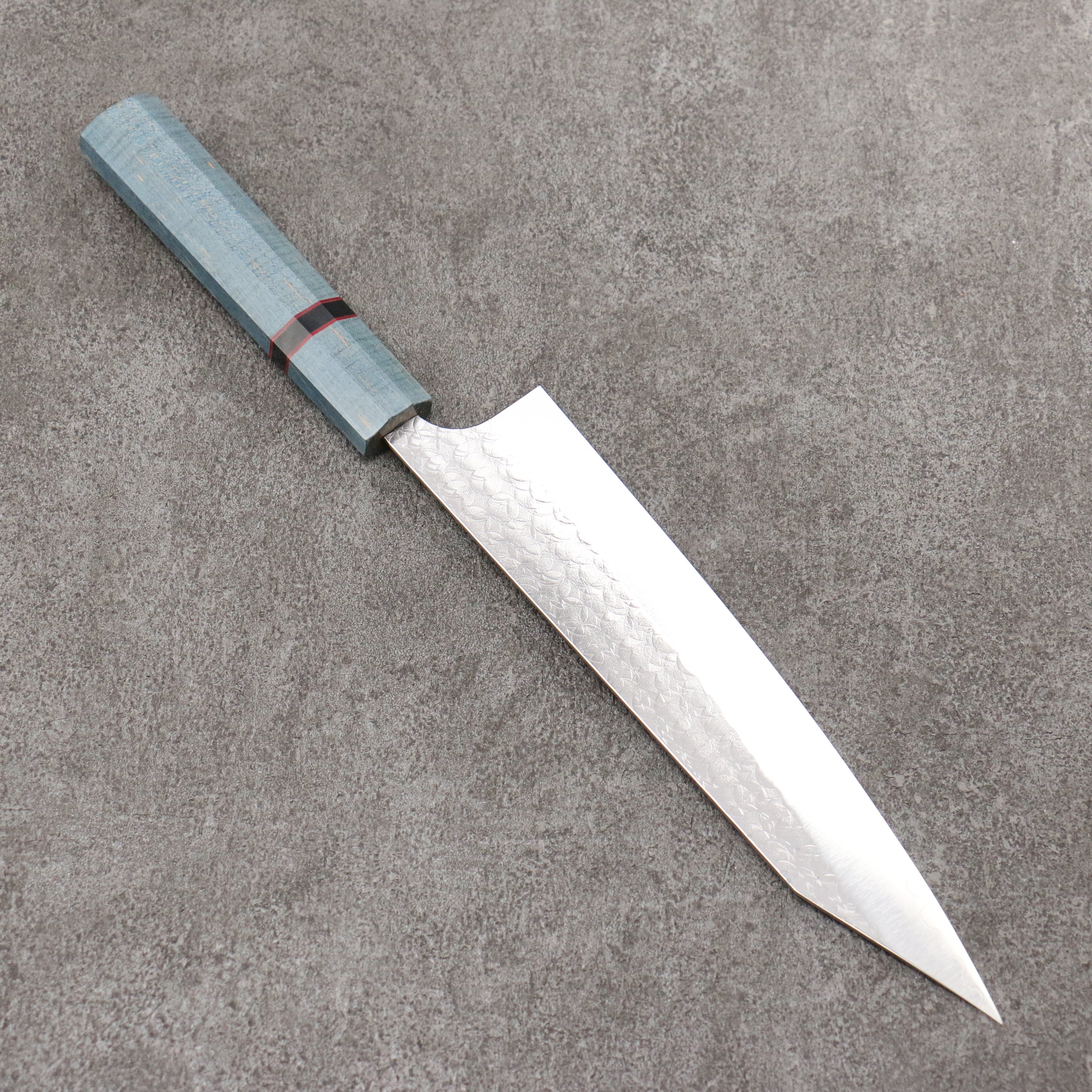 Yoshimi Kato Minamo SG2 Hammered Kiritsuke Gyuto 210mm Blue Stabilized Wood (With Black Ring) Handle - Seisuke Knife