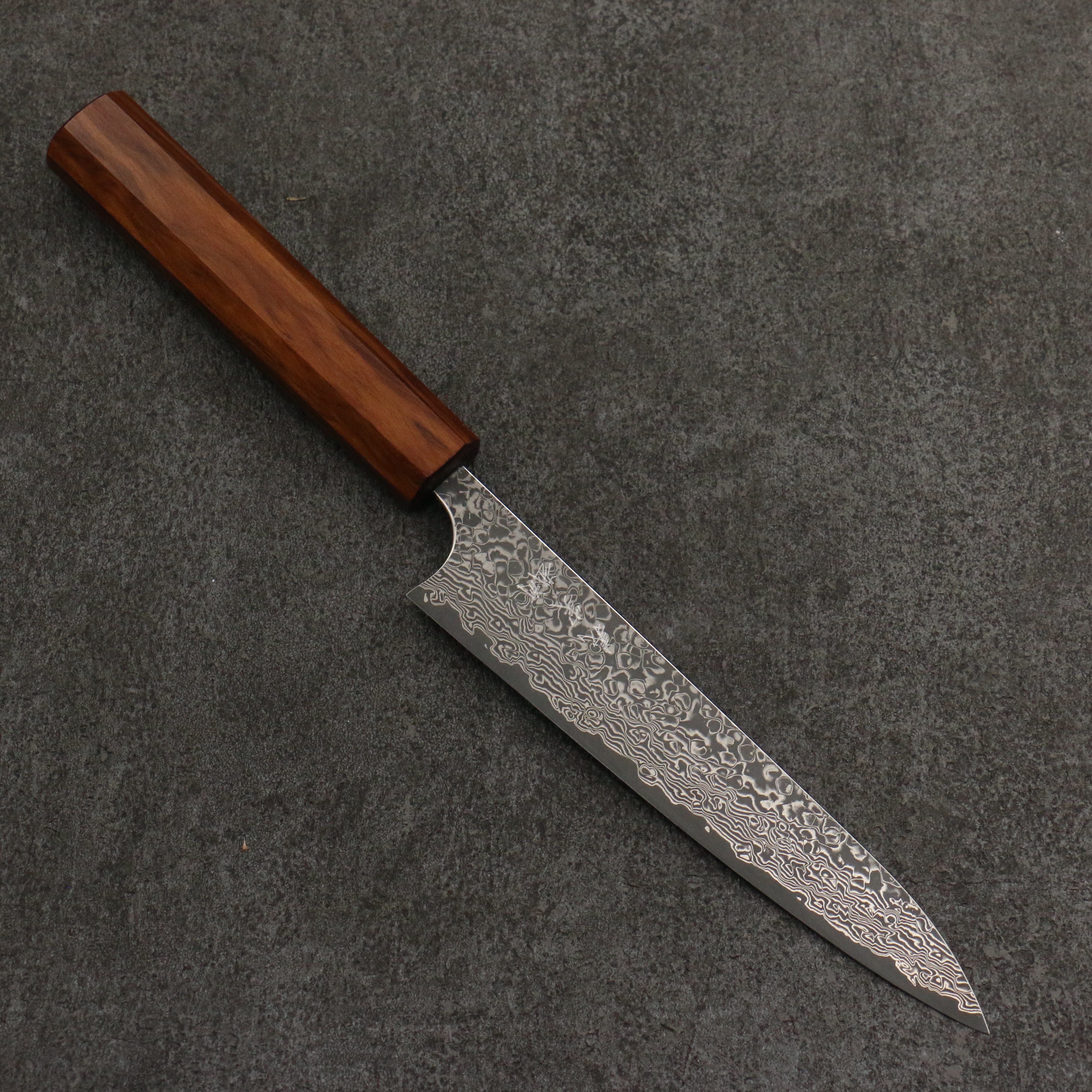 Yoshimi Kato VG10 Black Damascus Petty-Utility 150mm Cedar (Wiped on Lacquer) Handle - Seisuke Knife