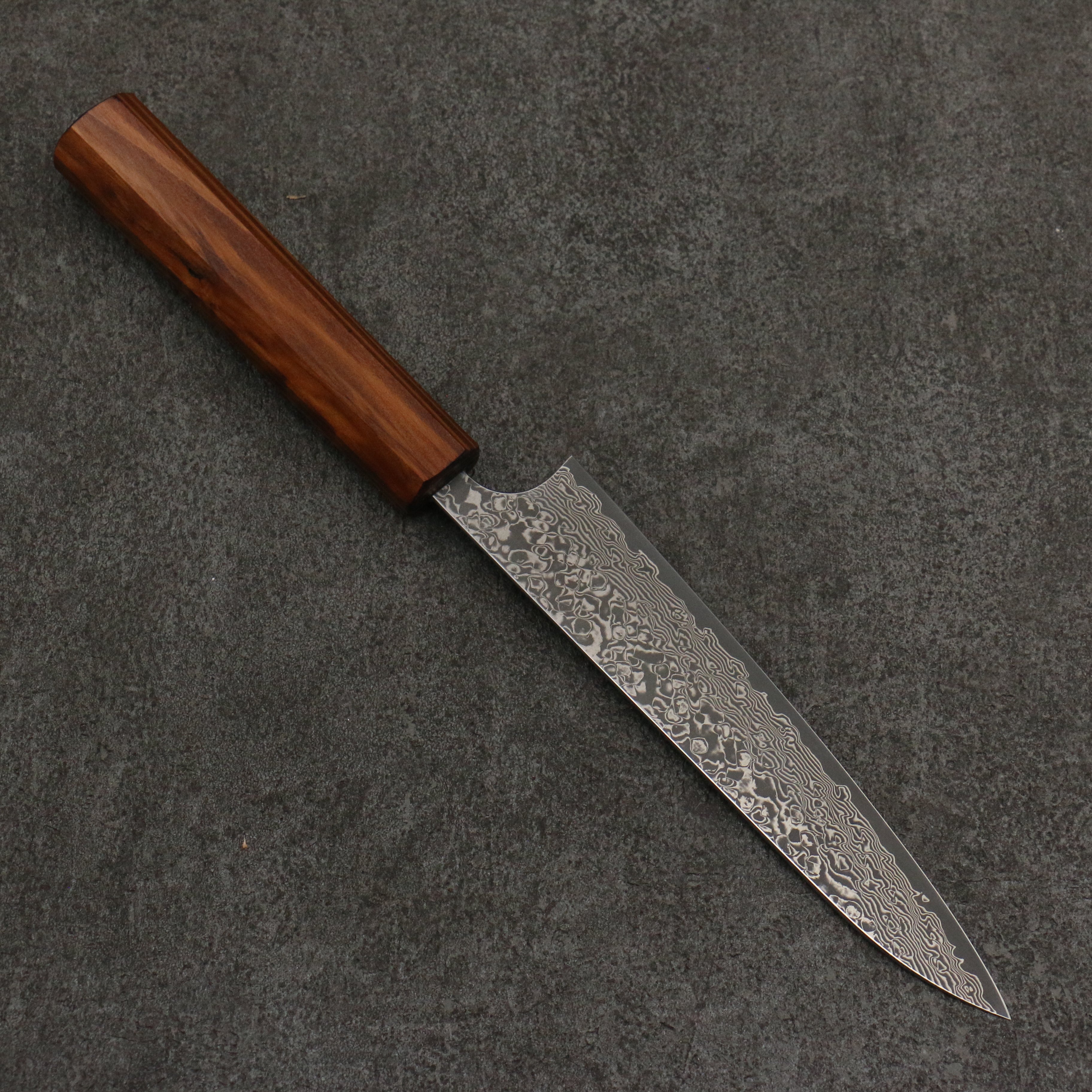 Yoshimi Kato VG10 Black Damascus Petty-Utility 150mm Cedar (Wiped on Lacquer) Handle - Seisuke Knife