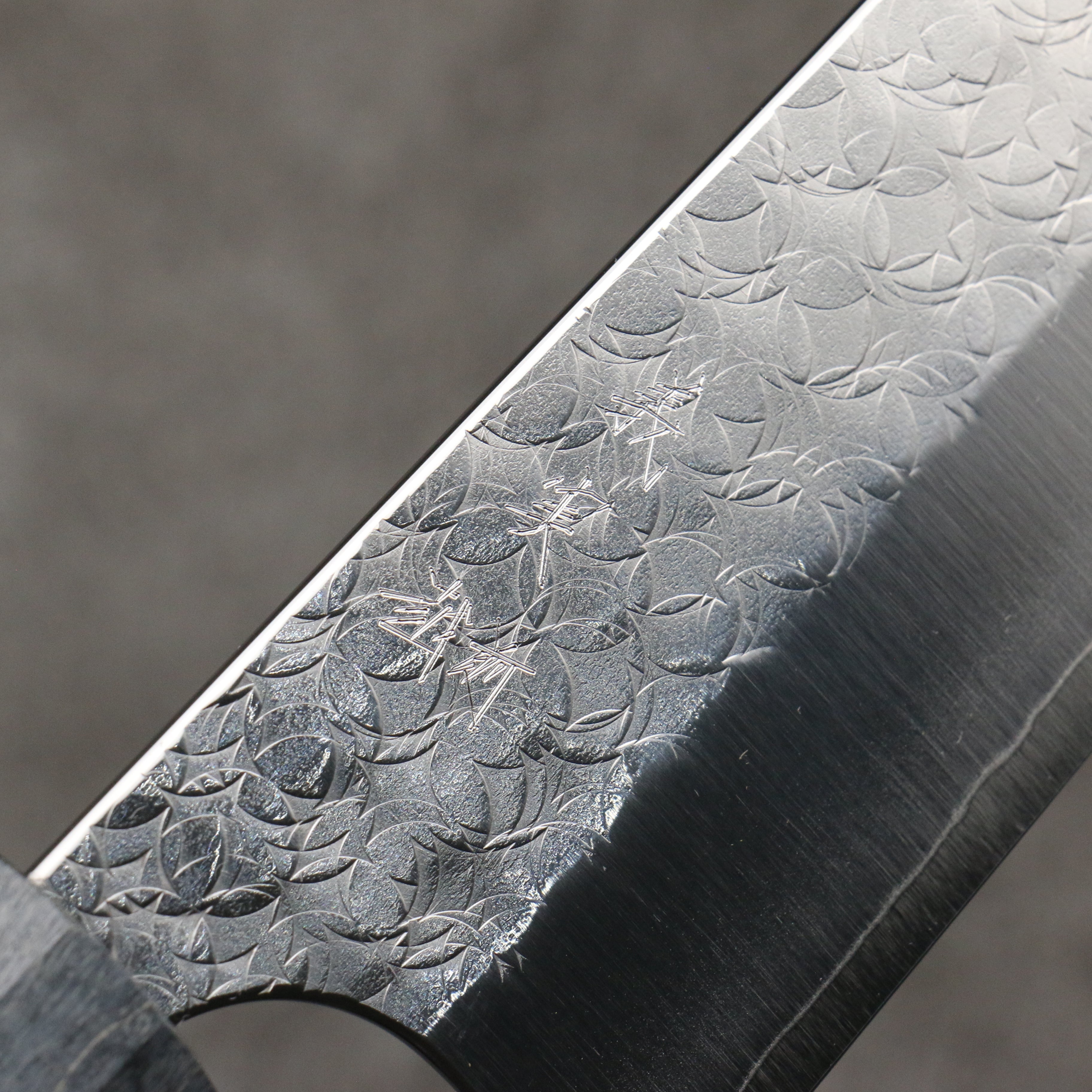 Yoshimi Kato Minamo SG2 Hammered Kiritsuke Gyuto 210mm Gray Stablilized Wood (Black and White Rings) Handle - Seisuke Knife