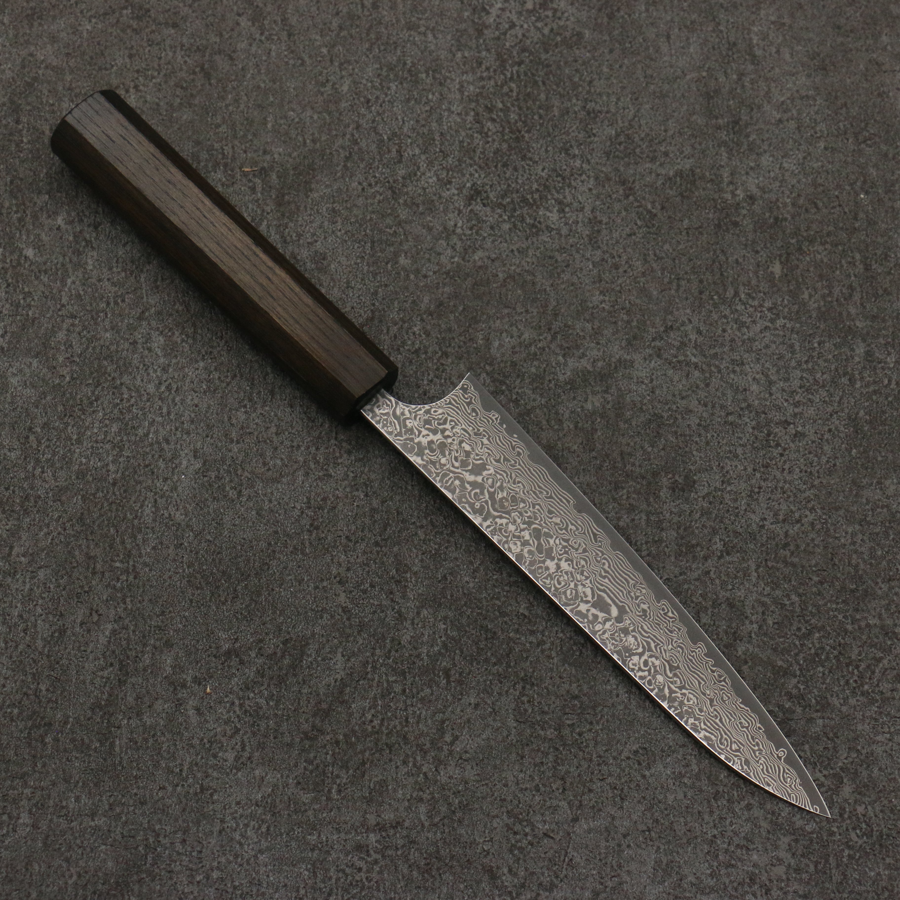Yoshimi Kato VG10 Black Damascus Petty-Utility 150mm Dark Lacquered Japanese Pagoda Tree Handle - Seisuke Knife